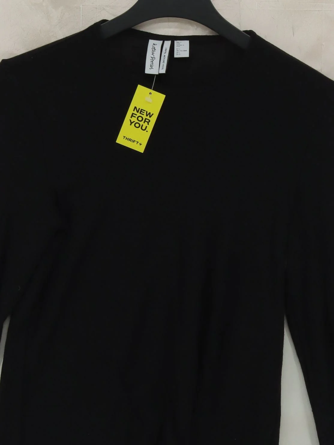 & Other Stories Women's Top M Black 100% Wool Long Sleeve Round Neck Basic - Image 3