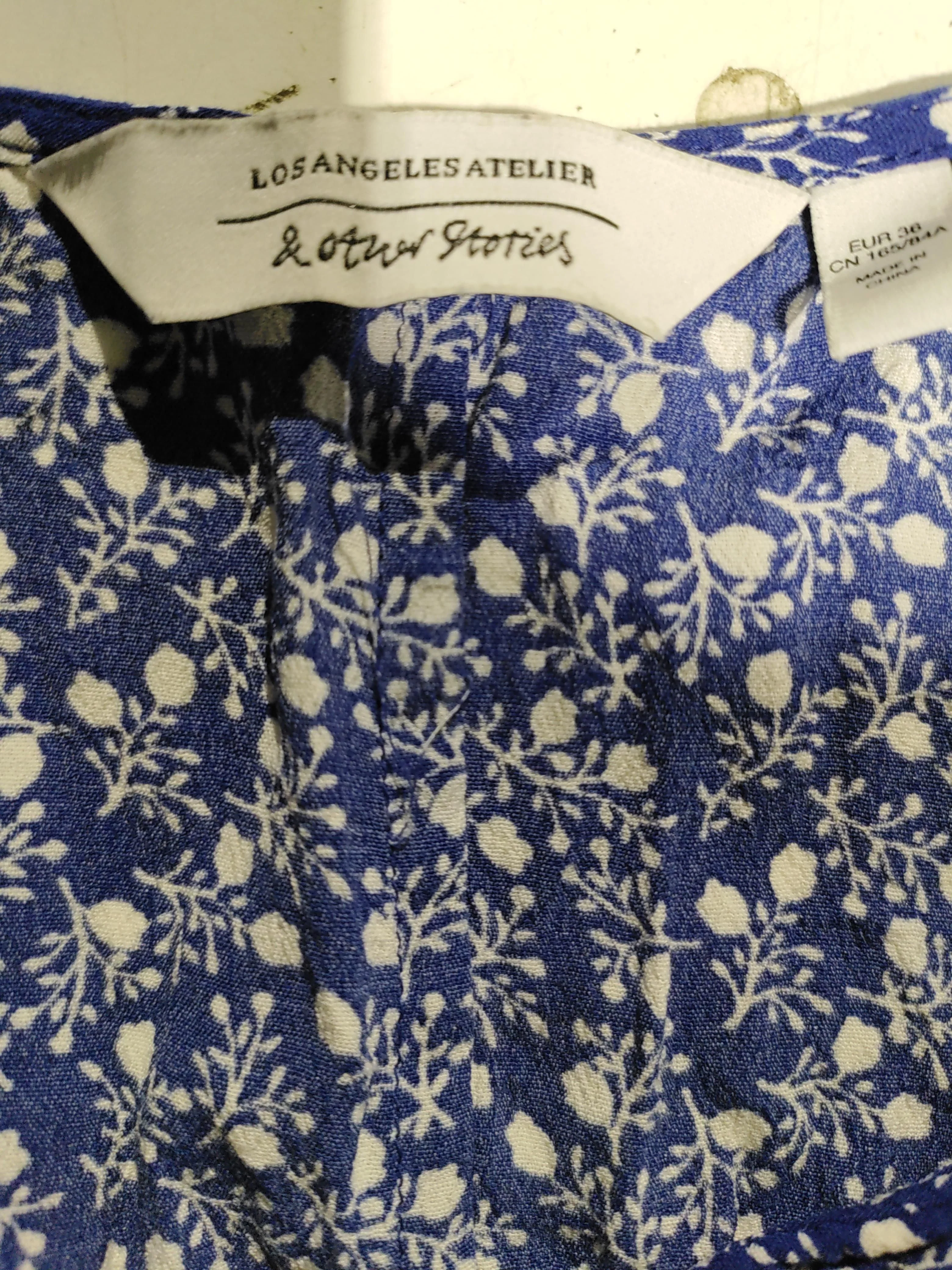 & Other Stories Women's Top S Blue Floral 100% Viscose Sleeveless V-Neck Basic - Image 5