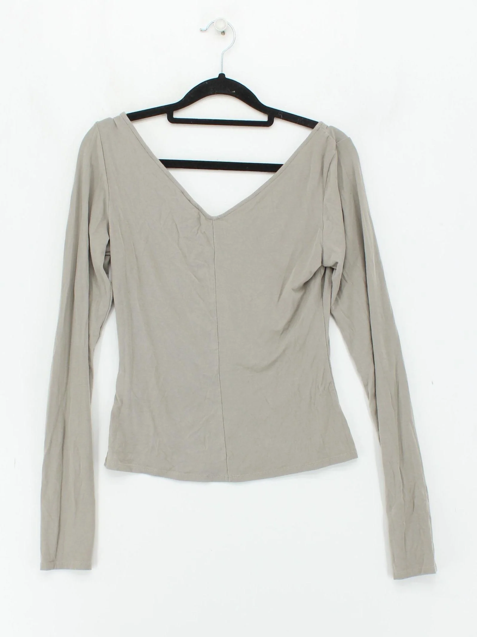 & Other Stories Women's Top S Tan Viscose with Elastane Long Sleeve V-Neck Basic - Image 2