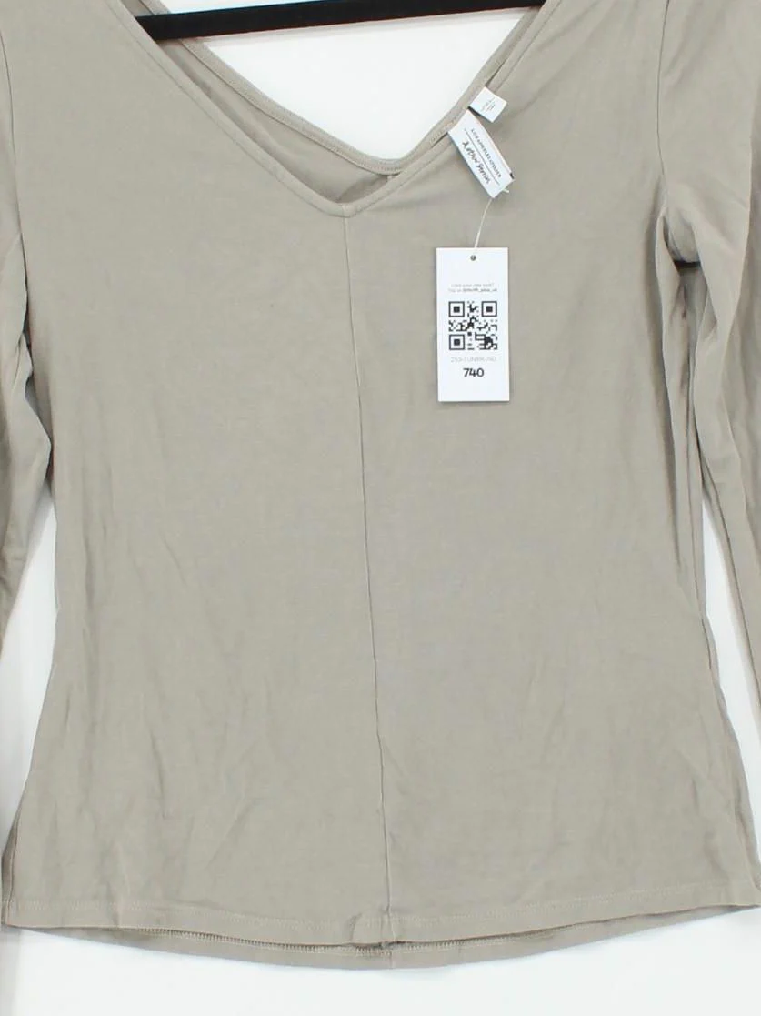 & Other Stories Women's Top S Tan Viscose with Elastane Long Sleeve V-Neck Basic - Image 3