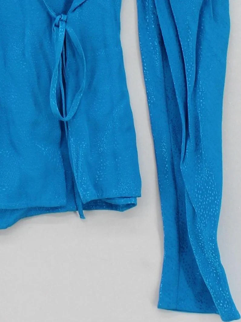 & Other Stories Women's Top UK 14 Blue 100% Viscose Long Sleeve V-Neck Basic - Image 4