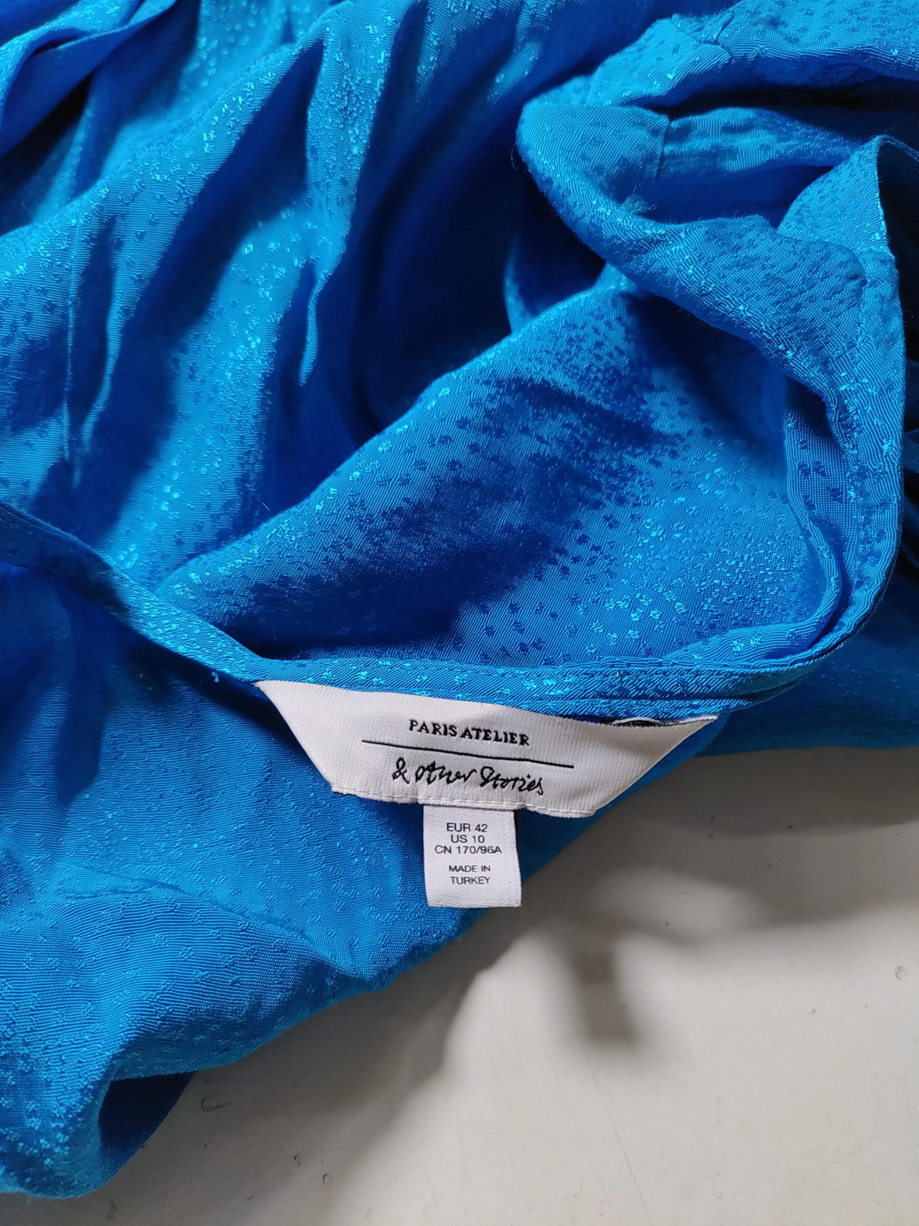 & Other Stories Women's Top UK 14 Blue 100% Viscose Long Sleeve V-Neck Basic - Image 5