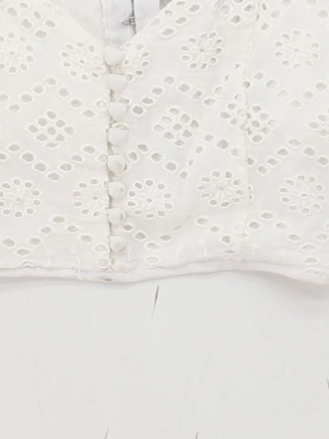 & Other Stories Women's Top UK 14 White 100% Cotton Sleeveless V-Neck Cropped - Image 4