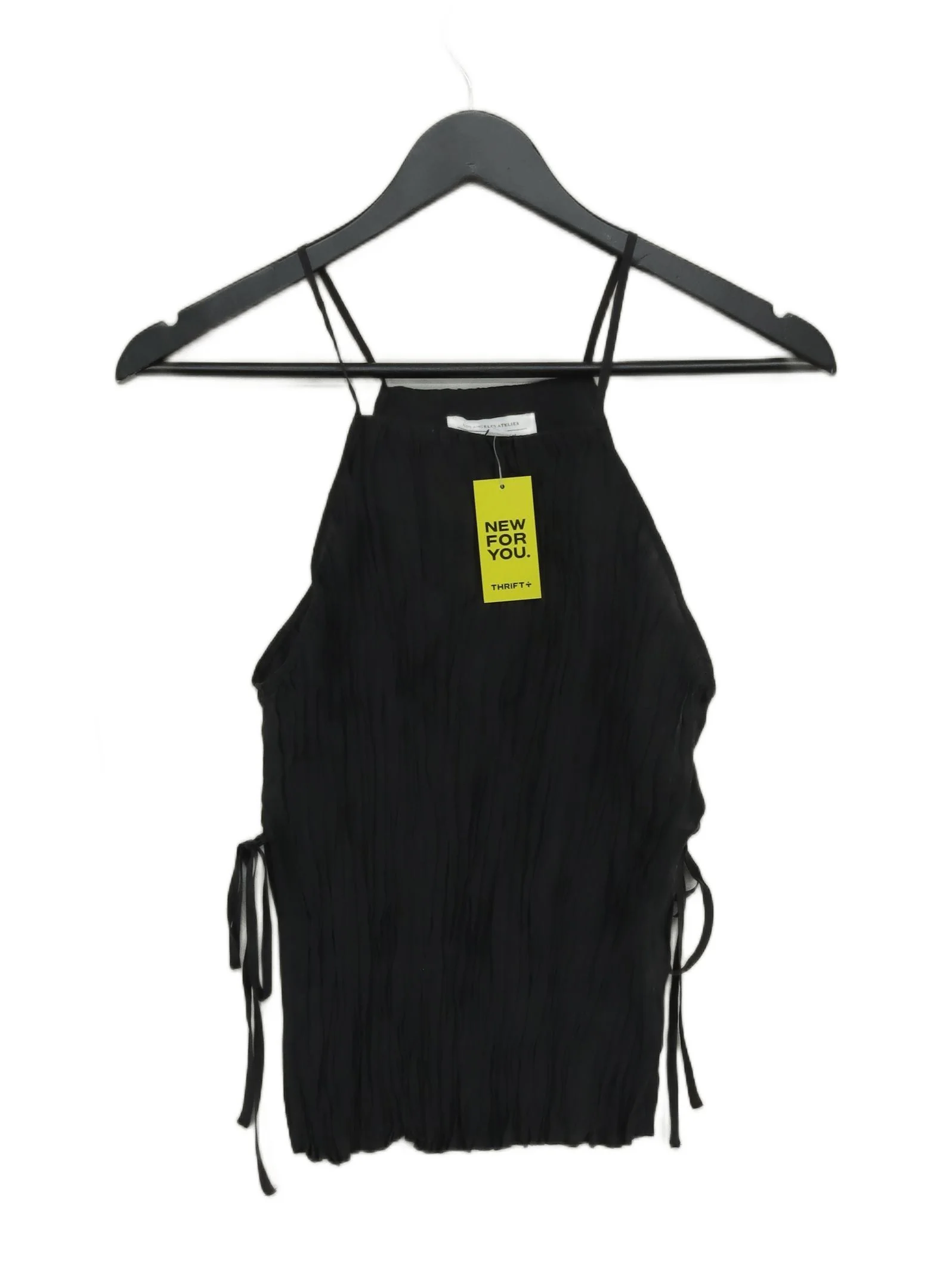 & Other Stories Women's Top UK 8 Black 100% Silk Sleeveless Round Neck Basic