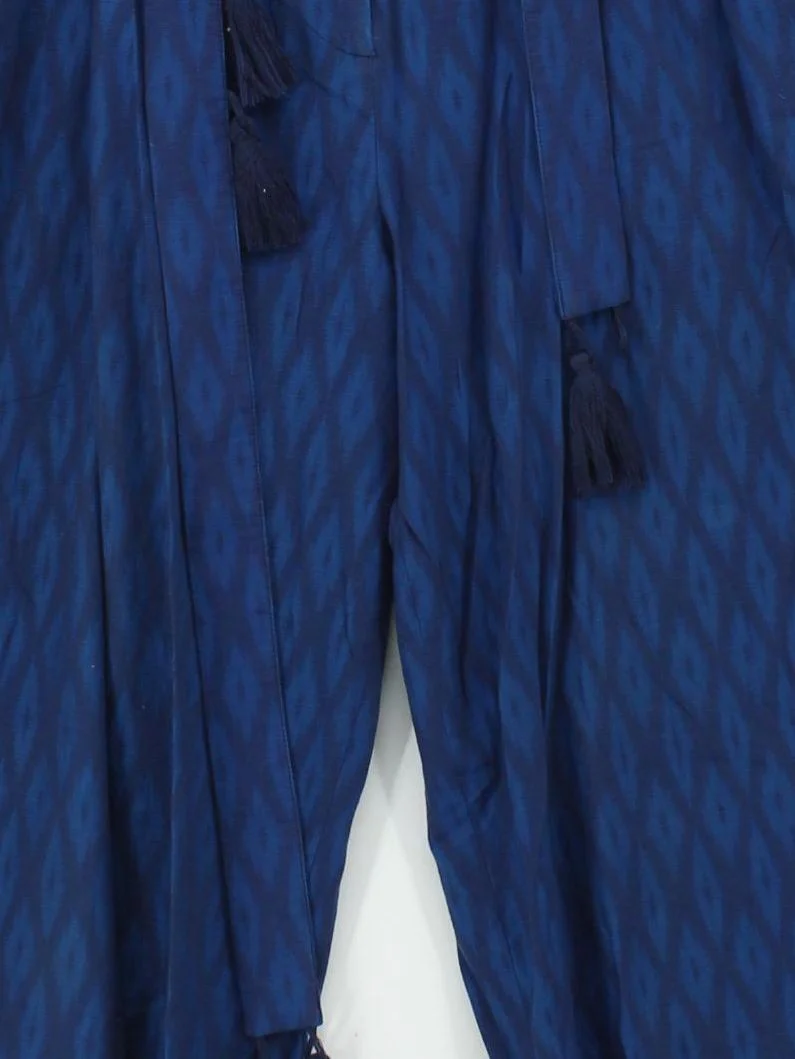 & Other Stories Women's Trousers UK 6 Blue Geometric 100% Cotton Straight Chino - Image 3