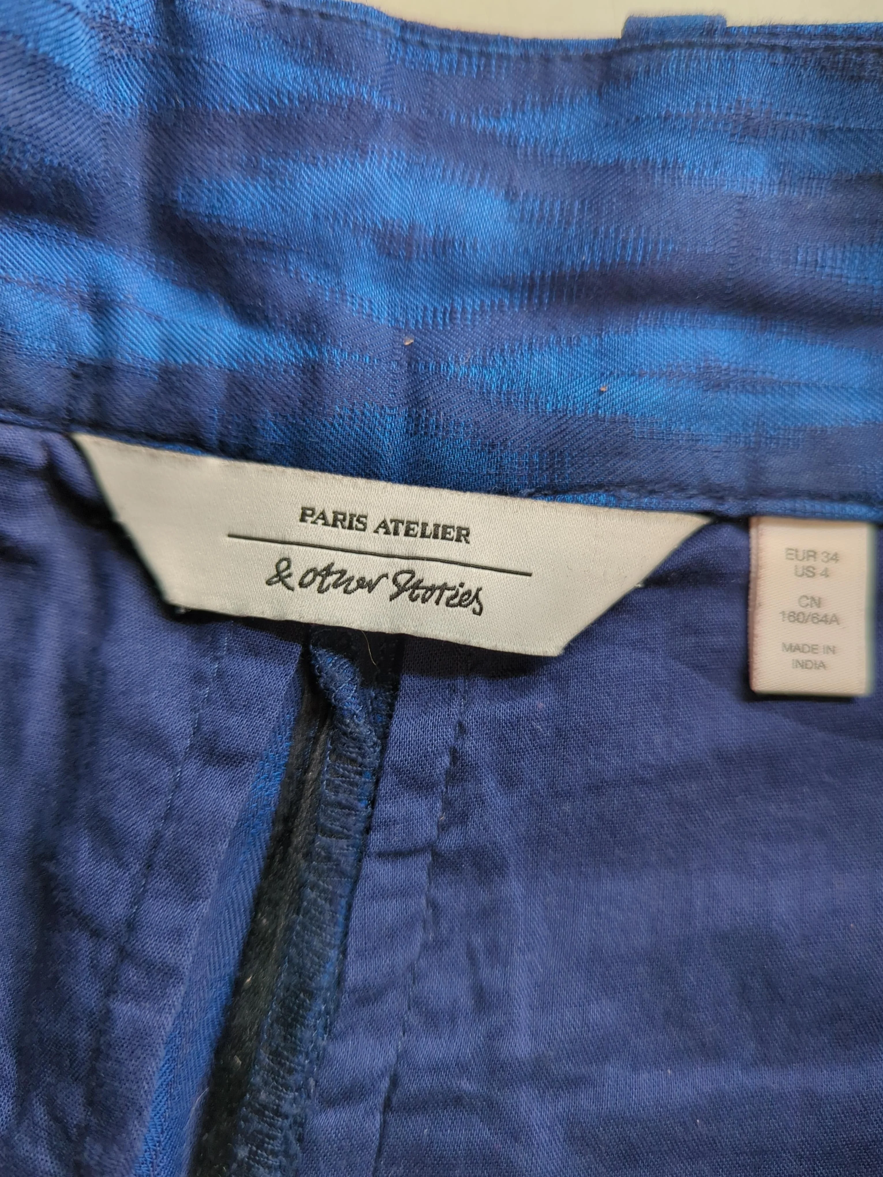& Other Stories Women's Trousers UK 6 Blue Geometric 100% Cotton Straight Chino - Image 5