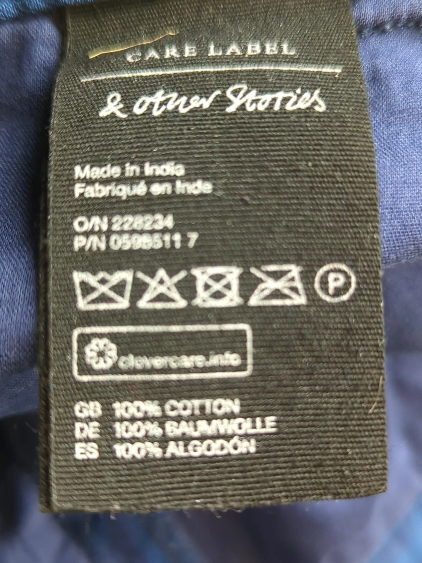 & Other Stories Women's Trousers UK 6 Blue Geometric 100% Cotton Straight Chino - Image 6