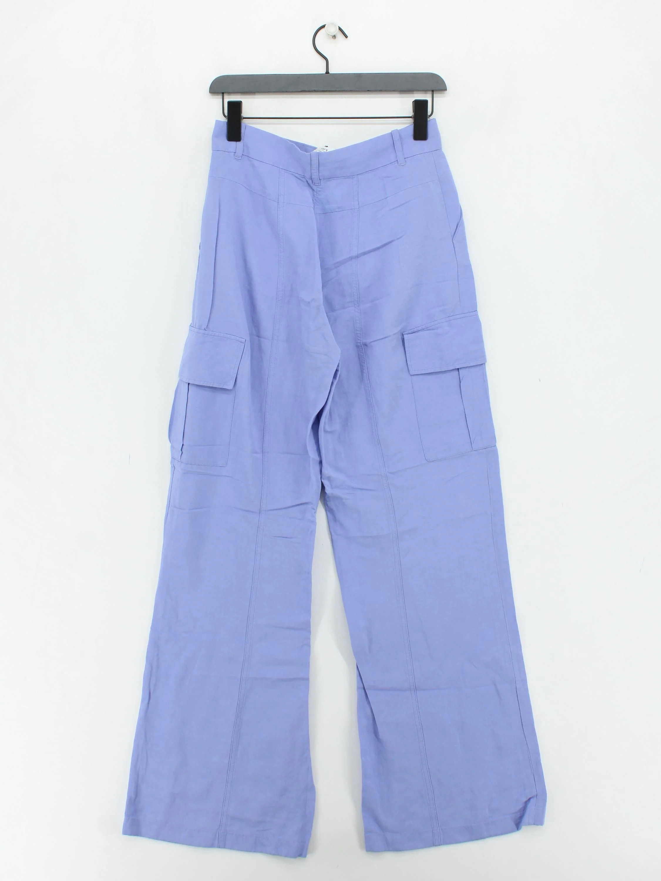 & Other Stories Women's Trousers UK 8 Purple Viscose with Linen Wide-Leg Cargo - Image 2