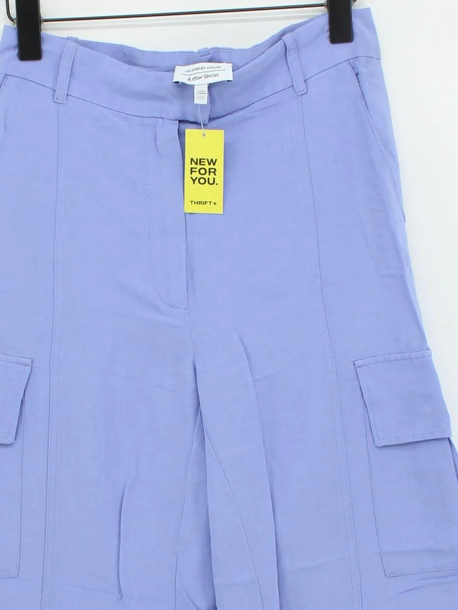 & Other Stories Women's Trousers UK 8 Purple Viscose with Linen Wide-Leg Cargo - Image 3