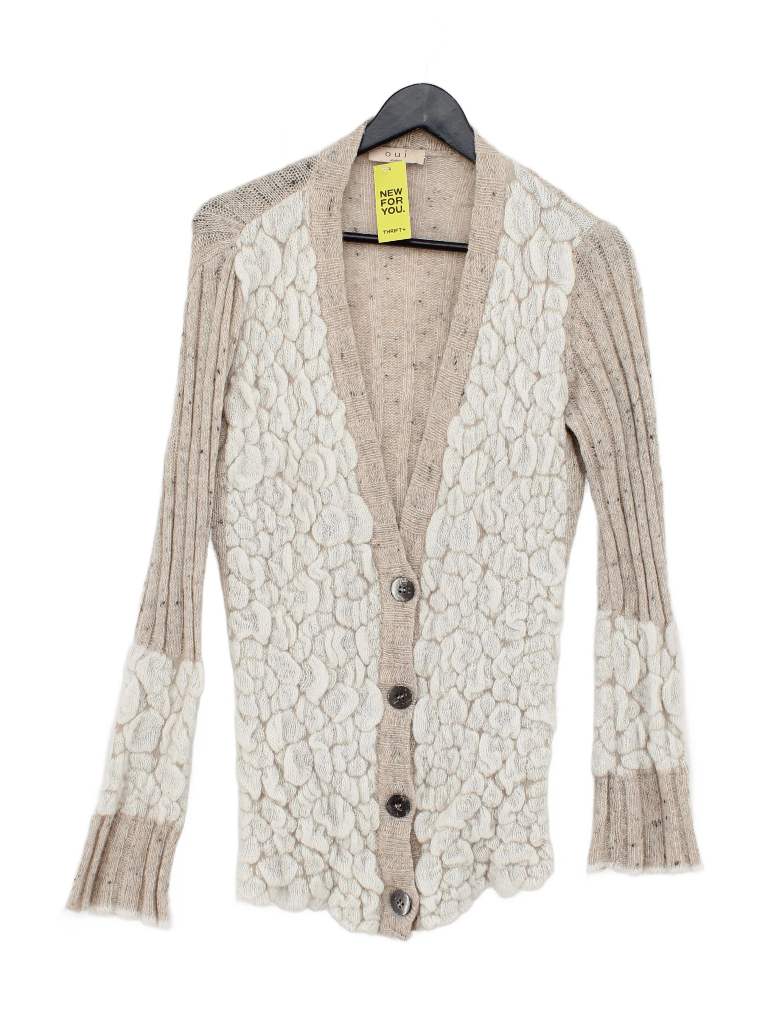 Oui Women's Cardigan UK 16 Cream Wool