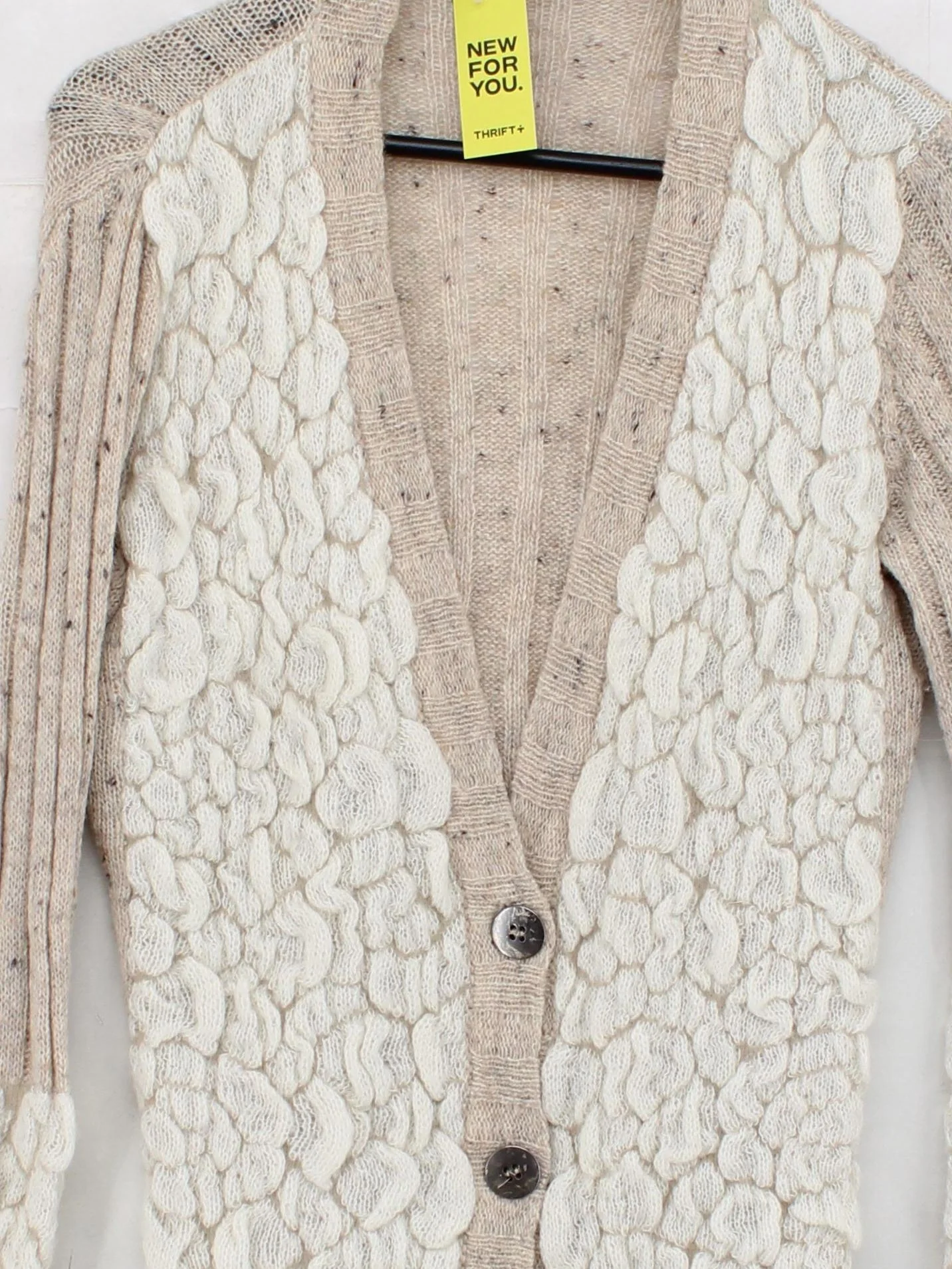 Oui Women's Cardigan UK 16 Cream Wool - Image 3