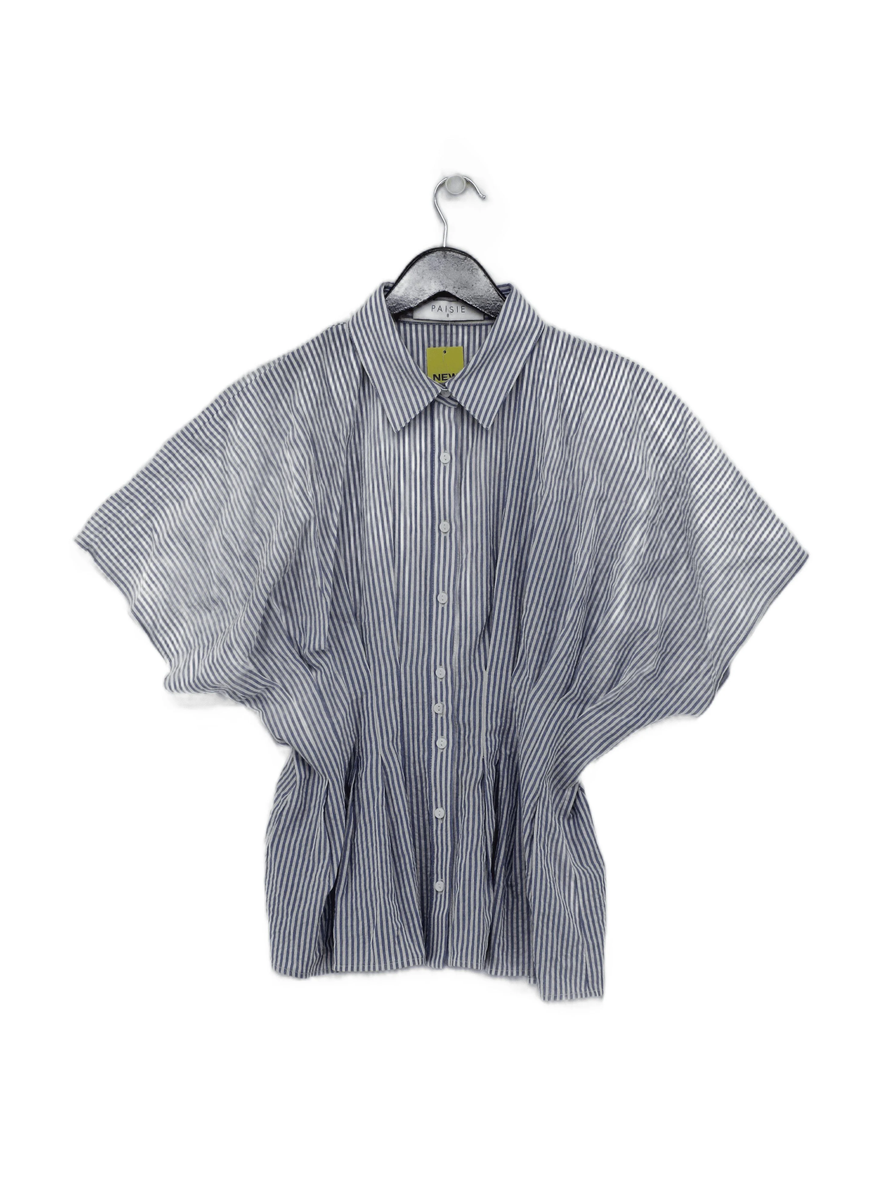 Paisie Women's Shirt UK 8 Multi Striped 100% Cotton Short Sleeve Collared Basic