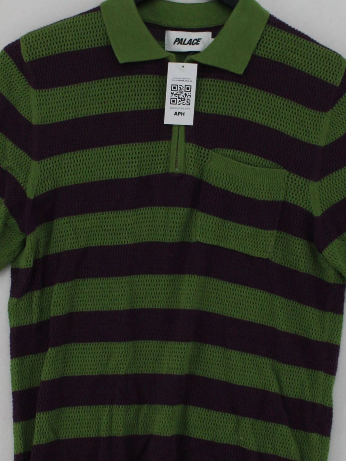 Palace Men's Polo S Green Striped 100% Cotton Basic - Image 3