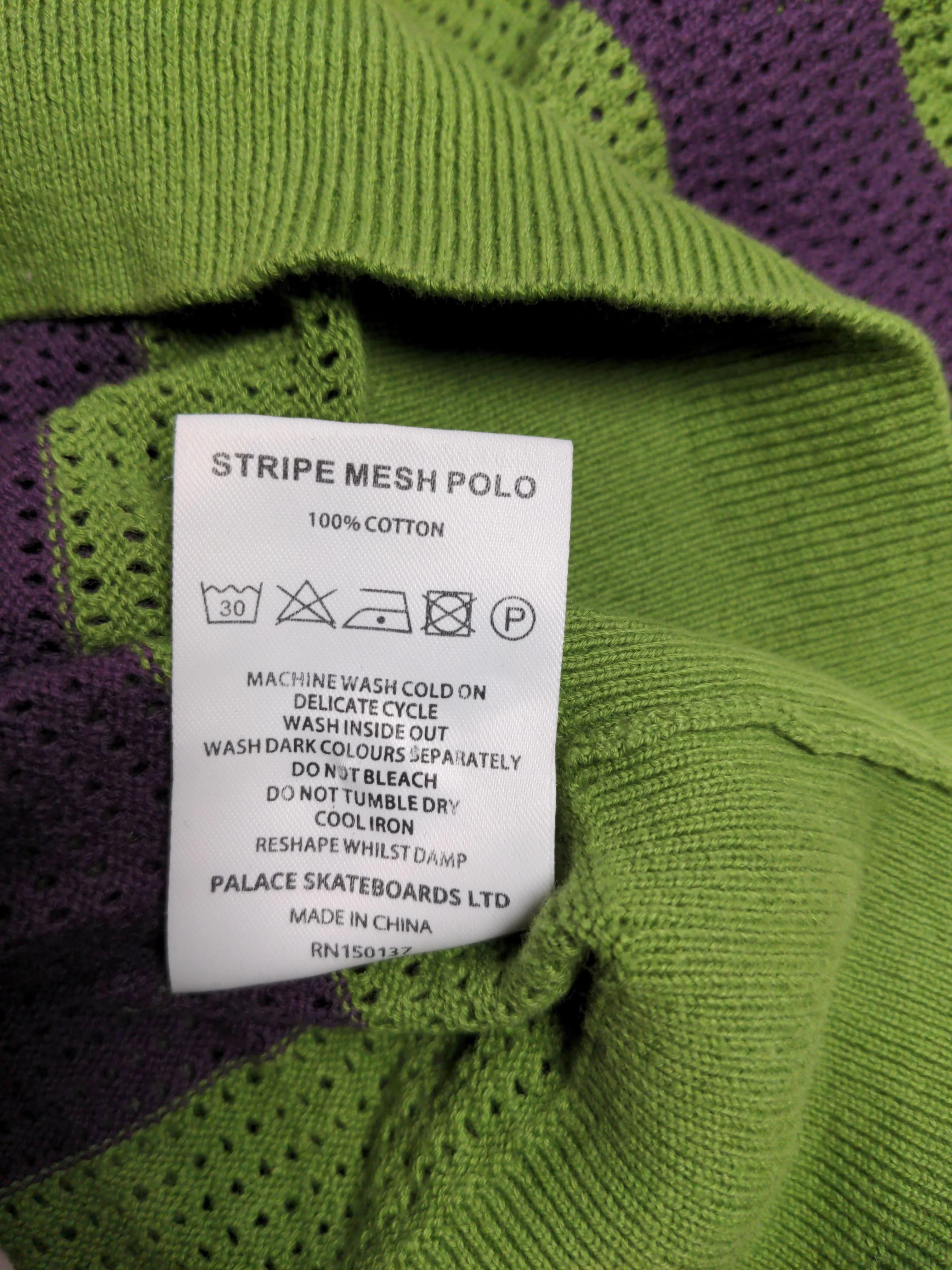 Palace Men's Polo S Green Striped 100% Cotton Basic - Image 6