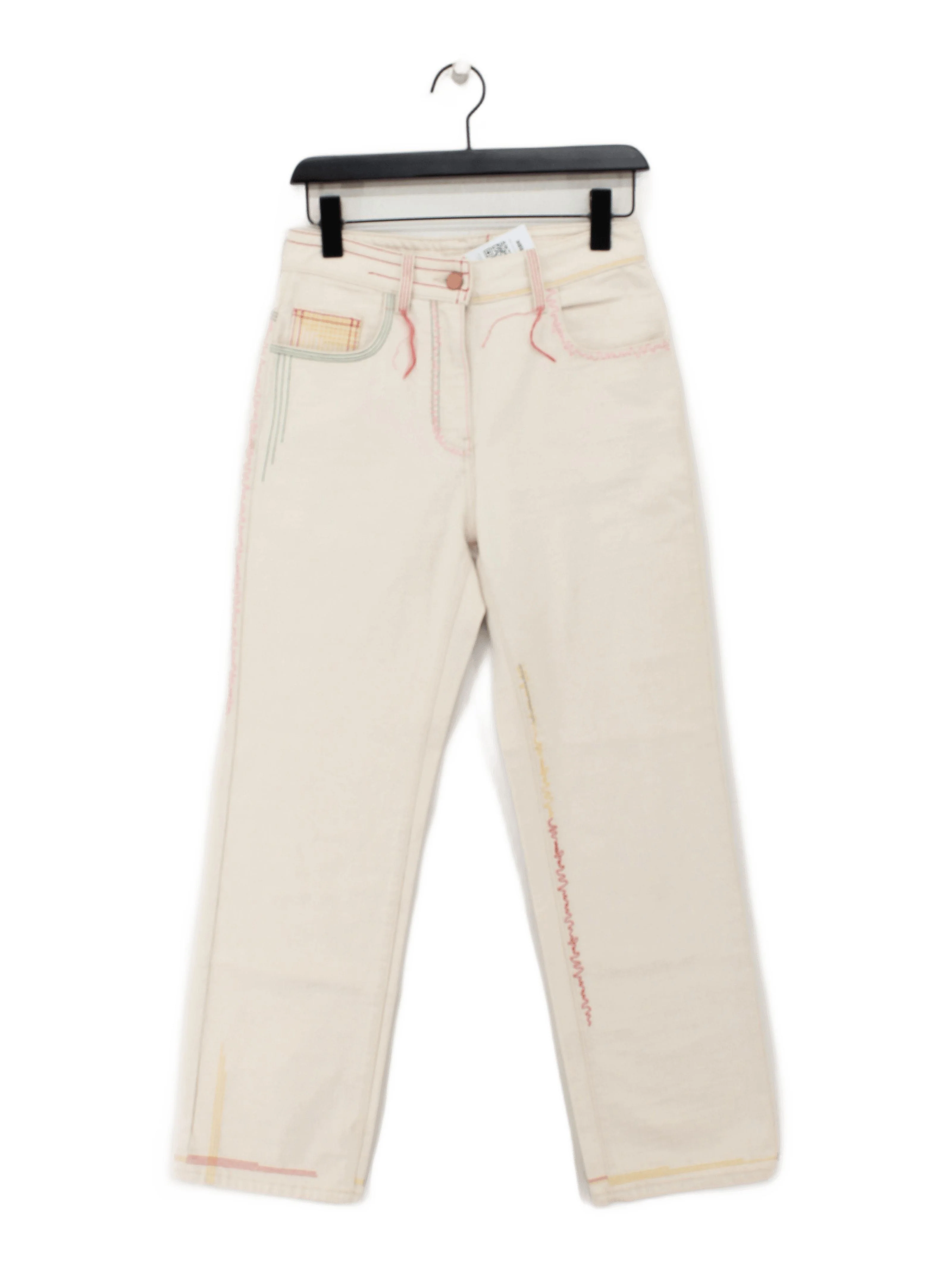 Palm Angels Women's Trousers W 27 in Cream Cotton with Polyester, Leather Chino