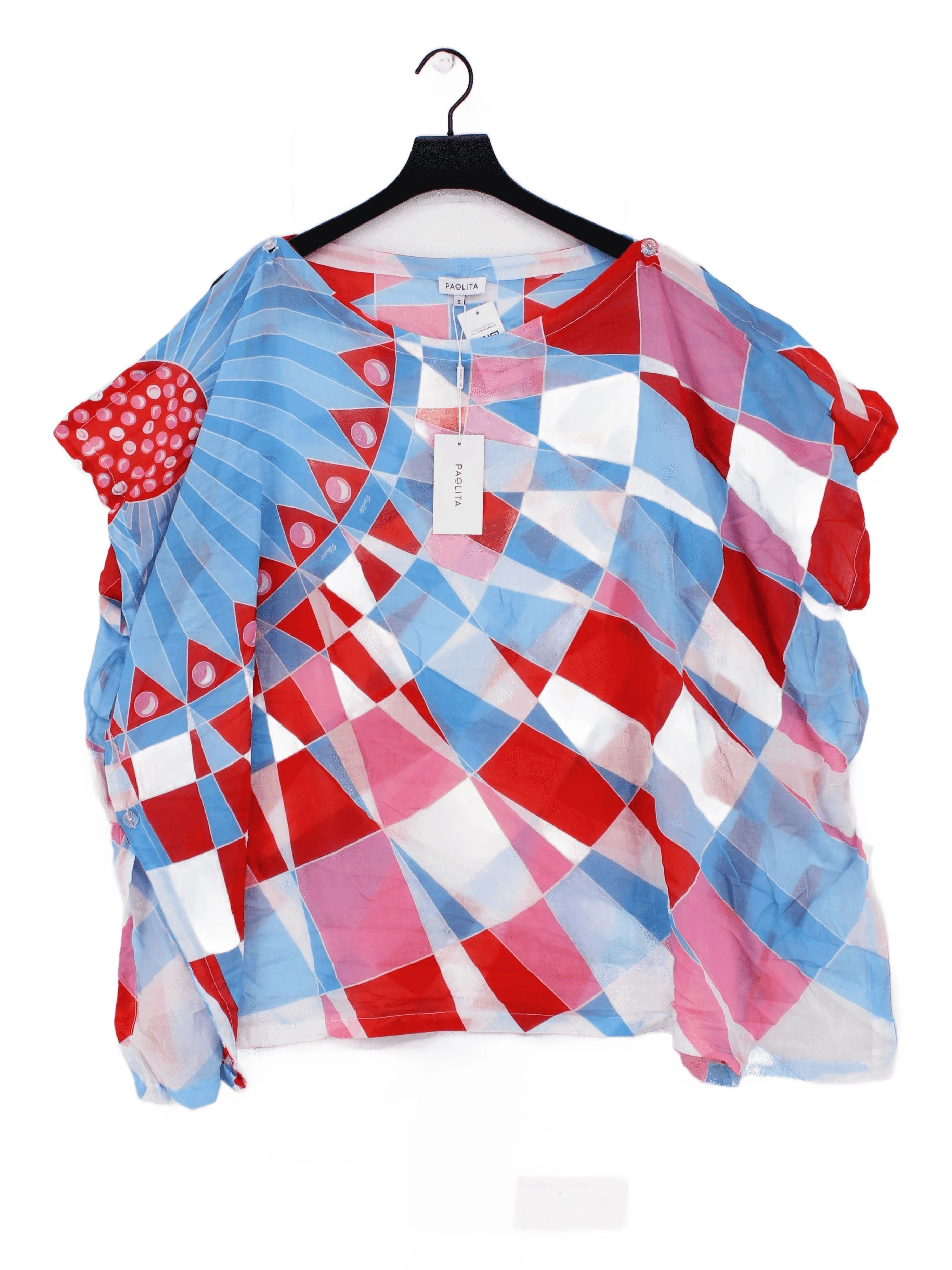 Paolita Women's Top S Multi Geometric 100% Cotton Short Sleeve Round Neck Basic