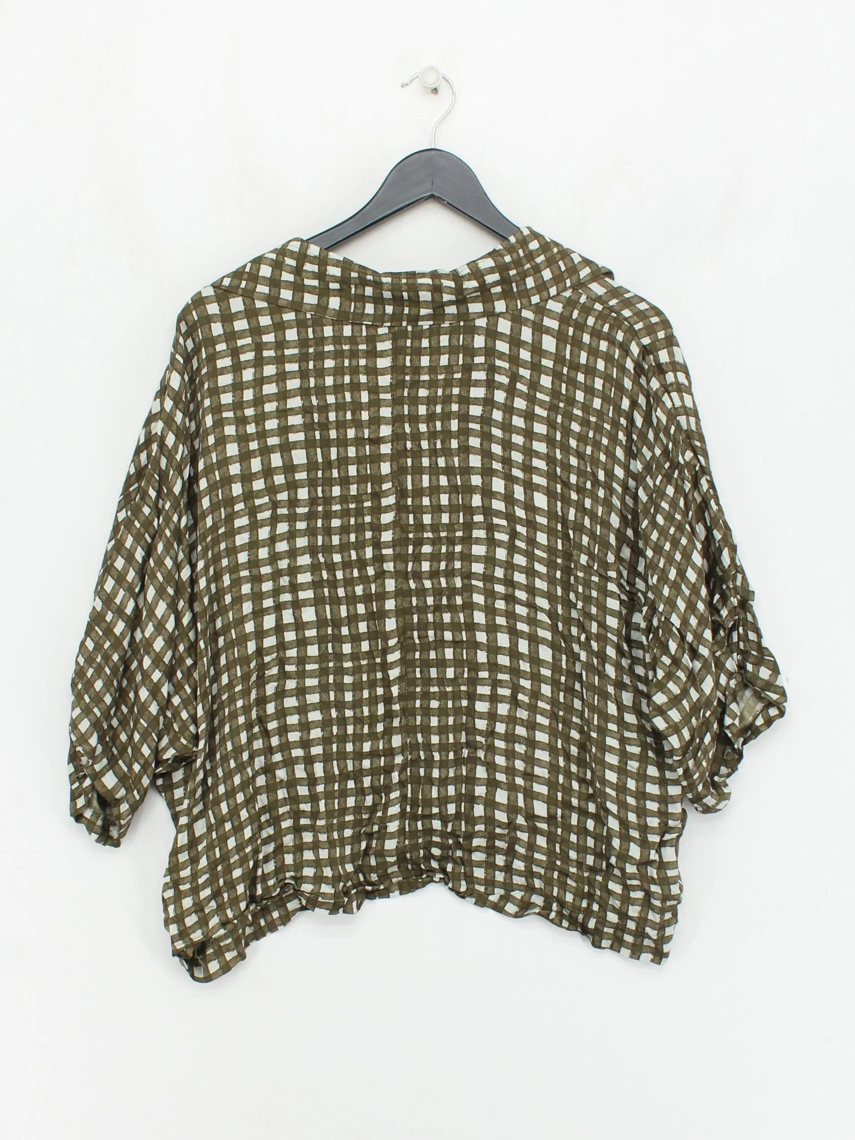 Parfois Women's Top M Green Checkered 100% Other 3/4 Sleeve Collared Basic - Image 2