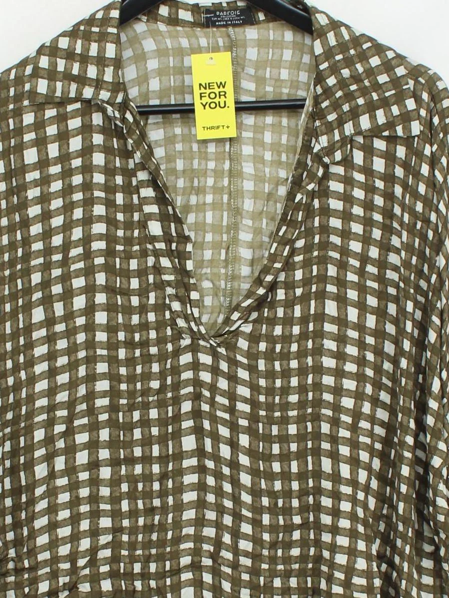 Parfois Women's Top M Green Checkered 100% Other 3/4 Sleeve Collared Basic - Image 3