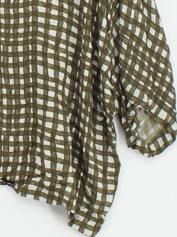 Parfois Women's Top M Green Checkered 100% Other 3/4 Sleeve Collared Basic - Image 4