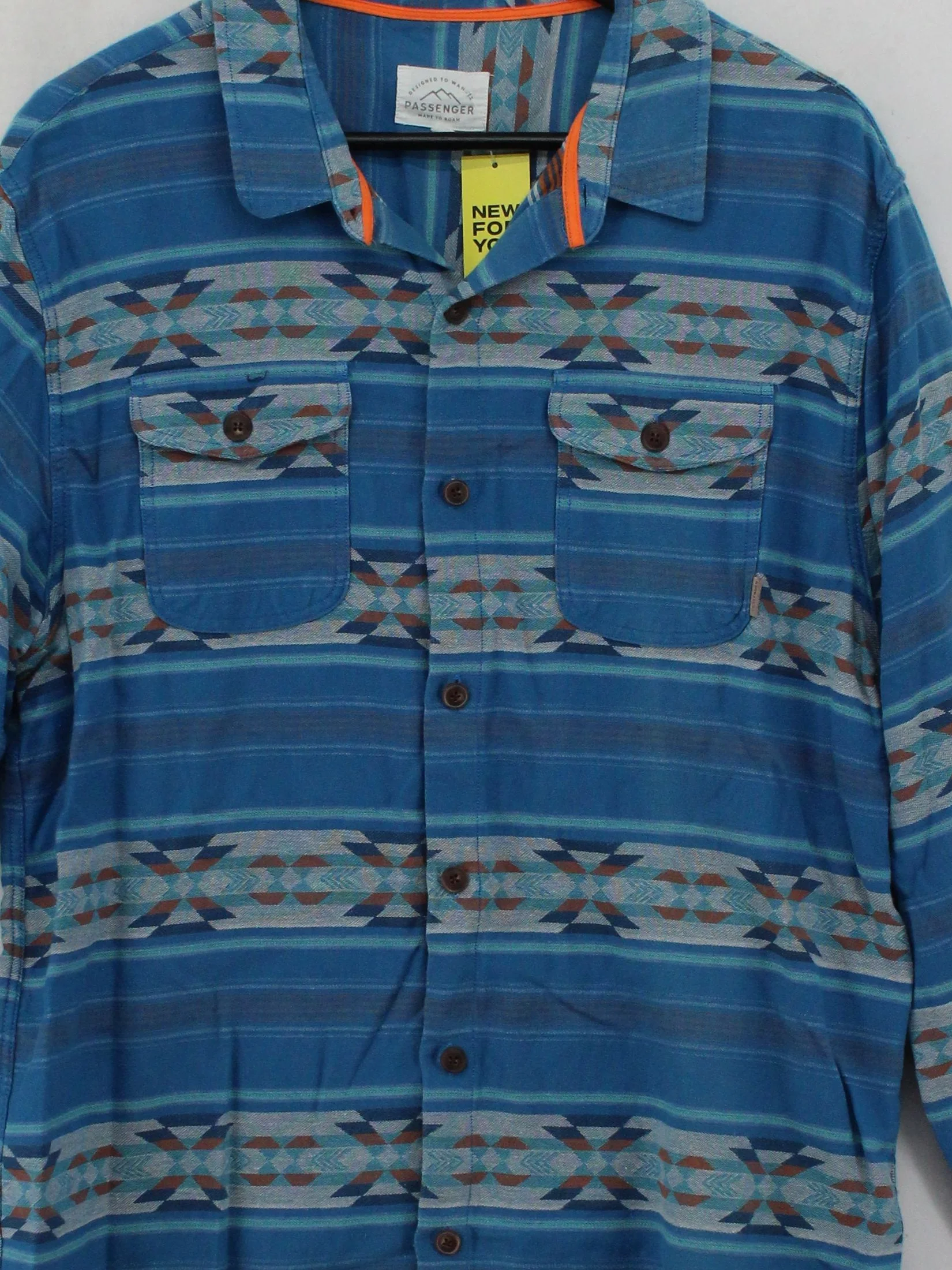 Passenger Men's Shirt XL Blue Geometric 100% Cotton Basic - Image 3
