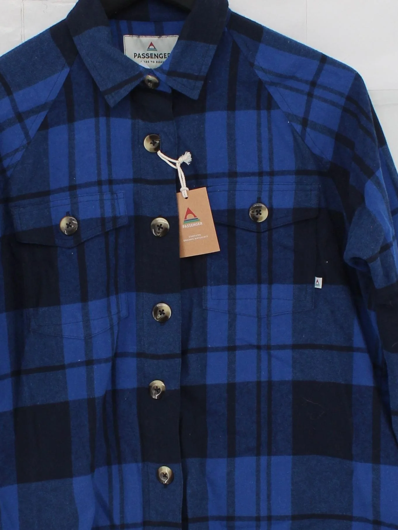 Passenger Men's Shirt XS Blue Checkered 100% Cotton Basic - Image 3