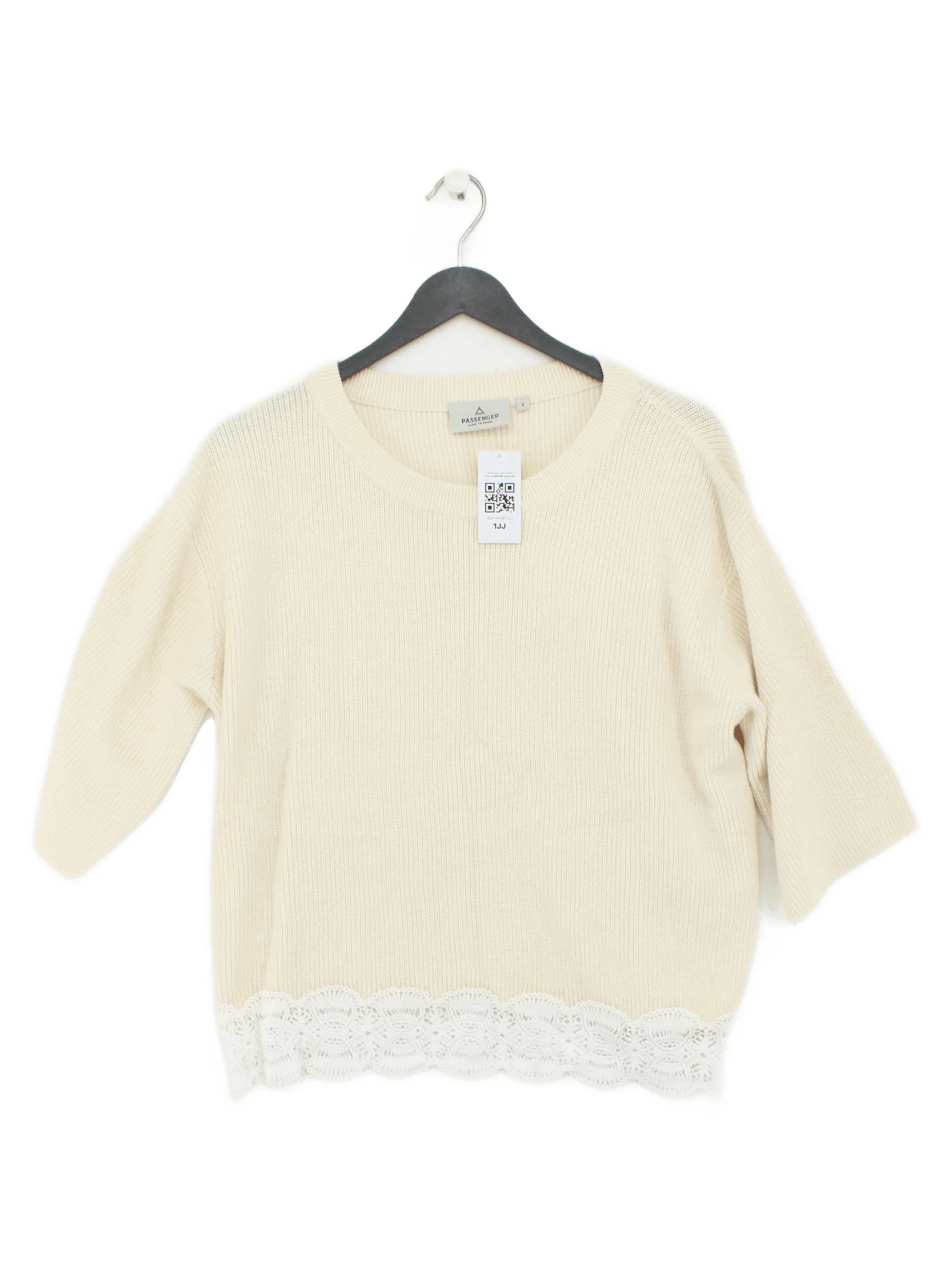 Passenger Women's Jumper S Cream Cotton with Acrylic Round Neck Pullover