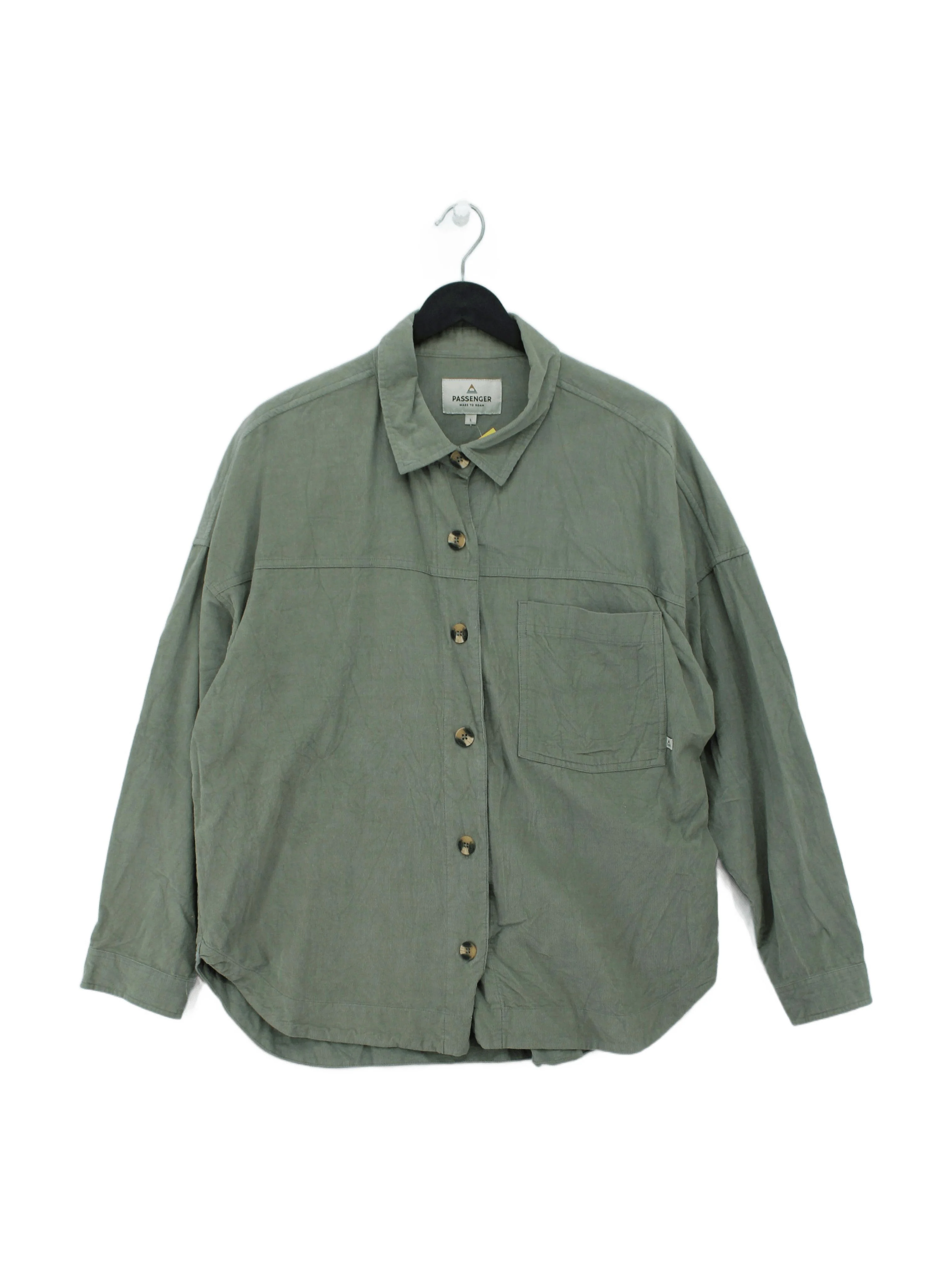 Passenger Women's Shirt L Green 100% Cotton Long Sleeve Collared Basic