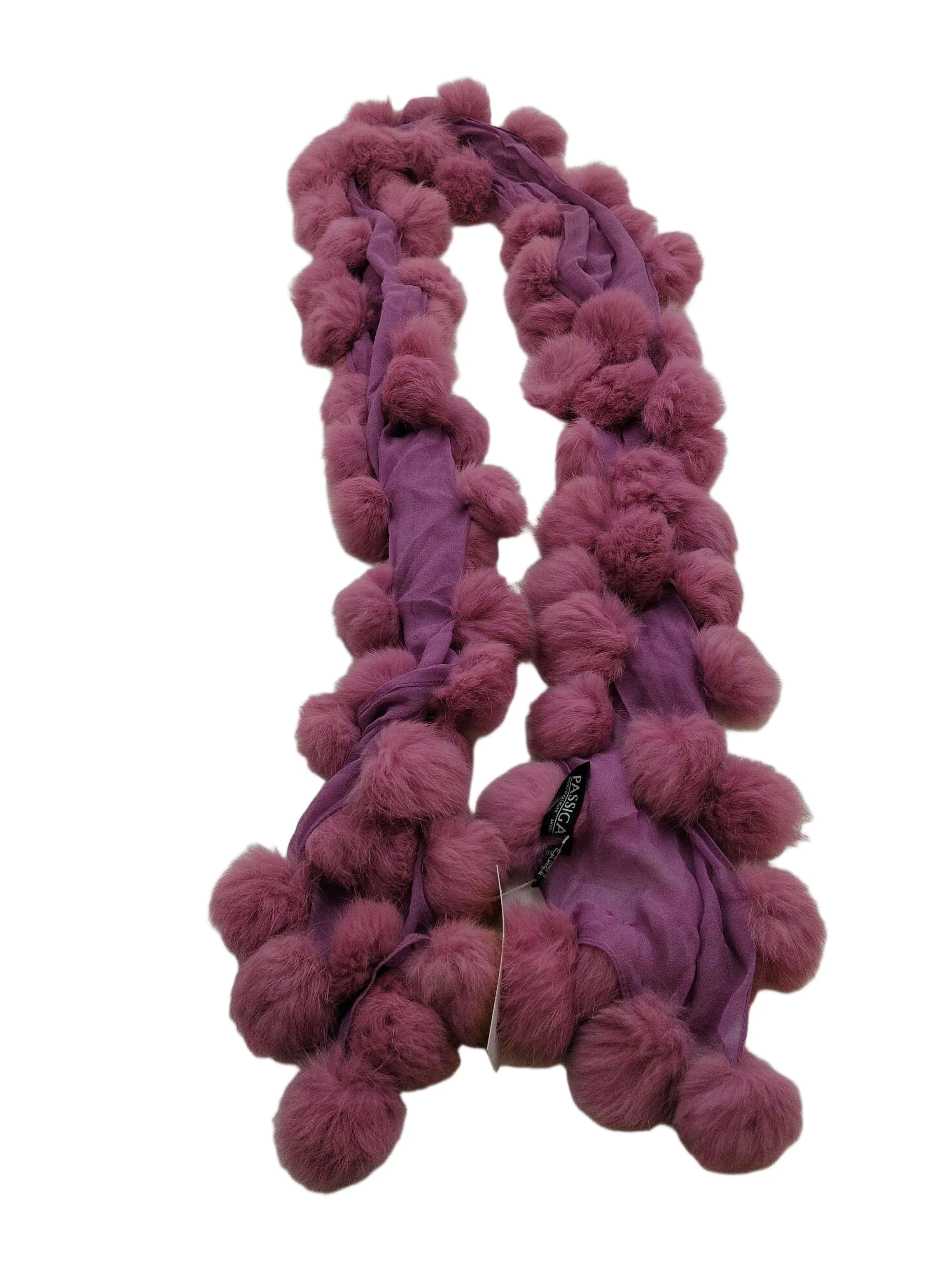 Passigatti Women's Scarf Purple Animal Fur with Silk Rectangle Scarf