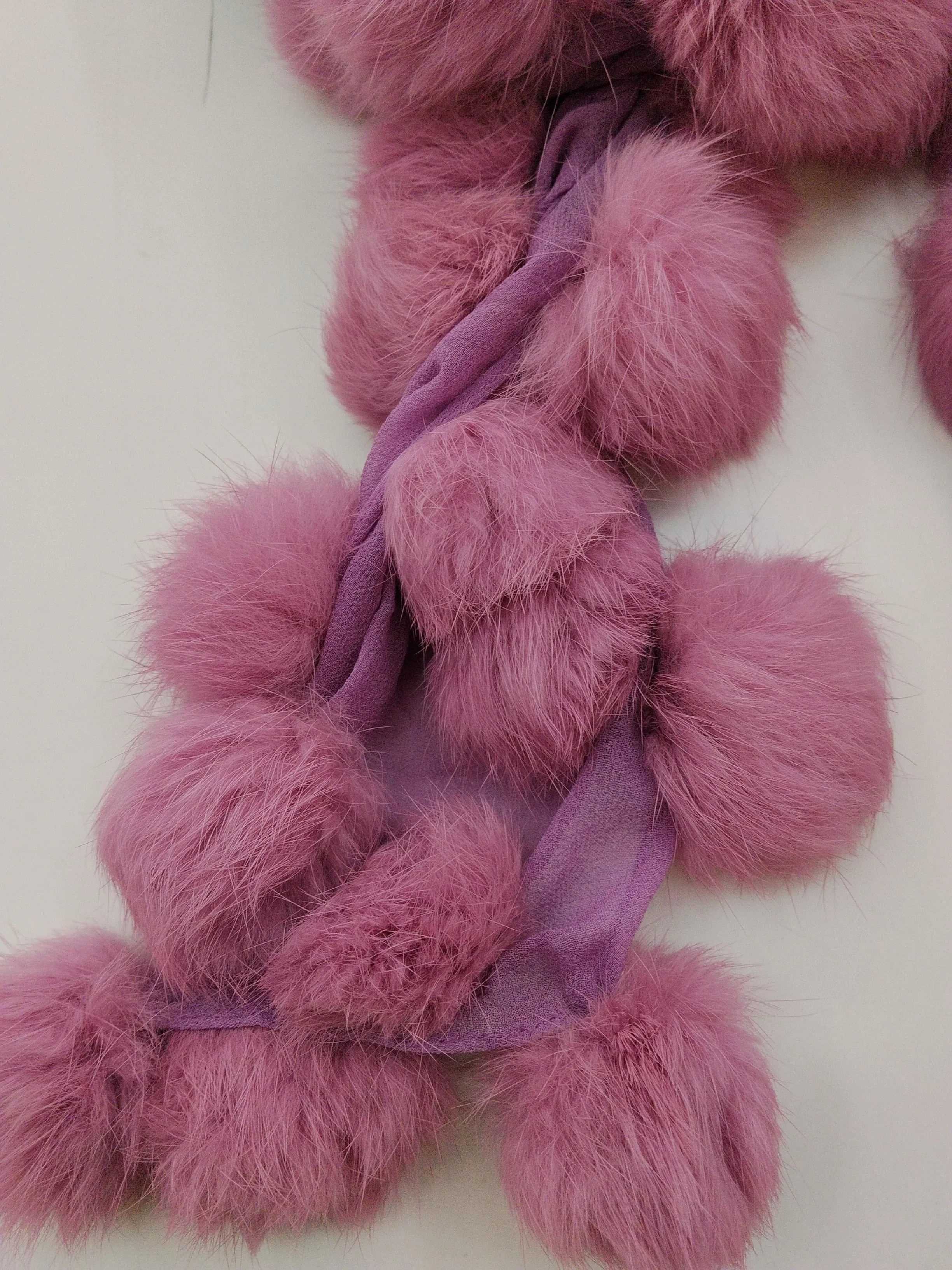 Passigatti Women's Scarf Purple Animal Fur with Silk Rectangle Scarf - Image 3