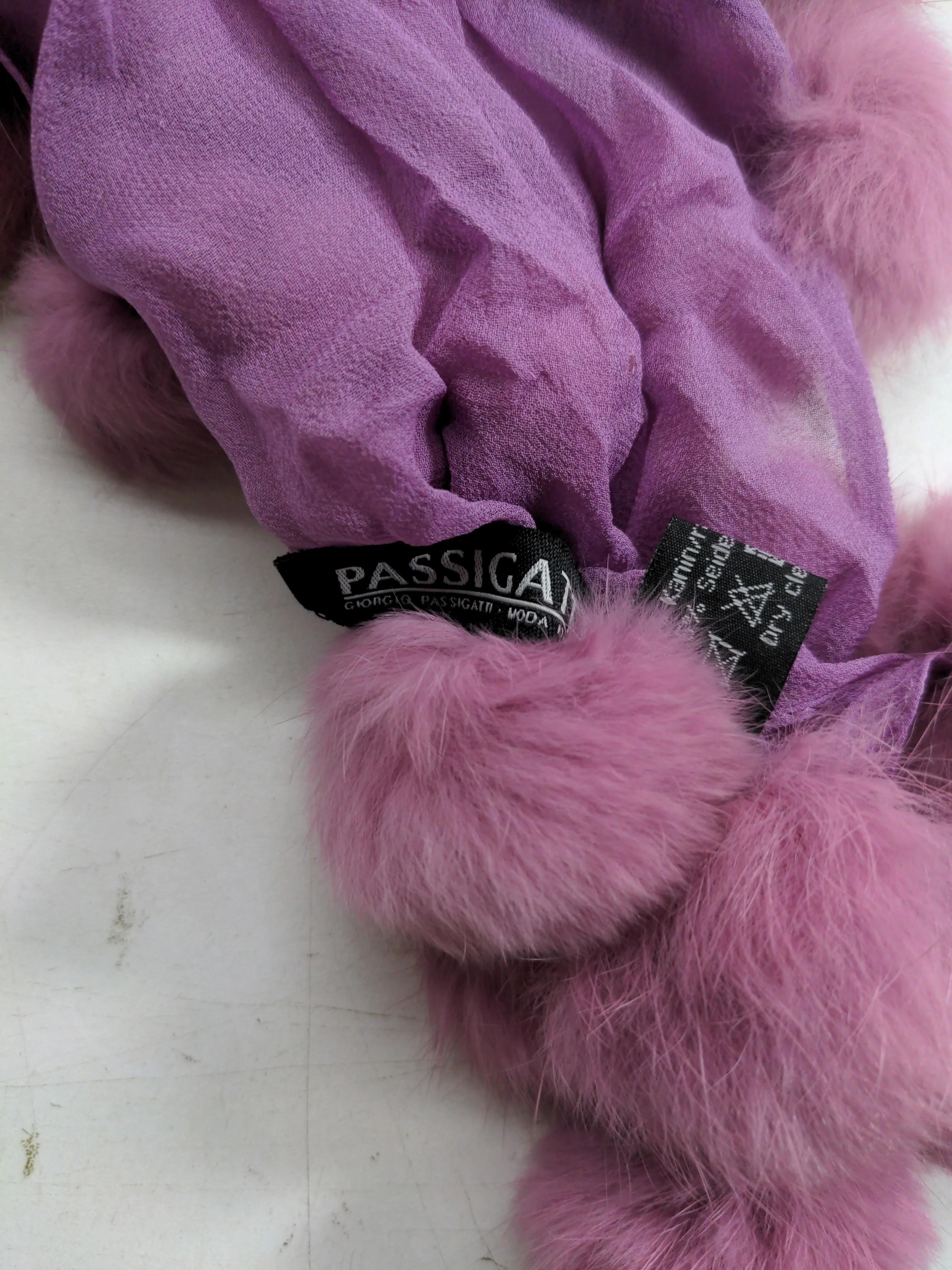 Passigatti Women's Scarf Purple Animal Fur with Silk Rectangle Scarf - Image 5