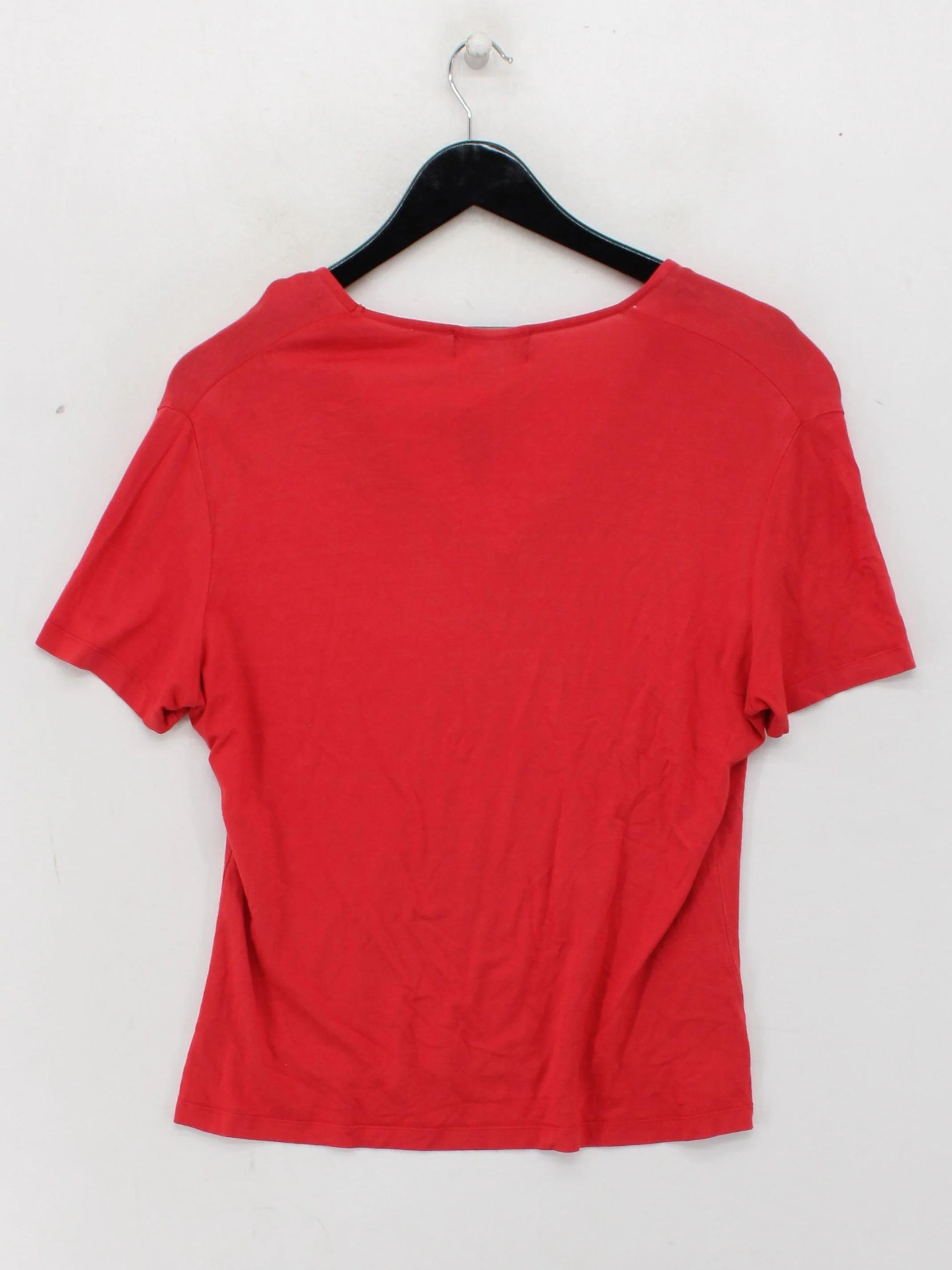 Paul Costelloe Women's T-Shirt M Red 100% Cotton Short Sleeve V-Neck Basic - Image 2