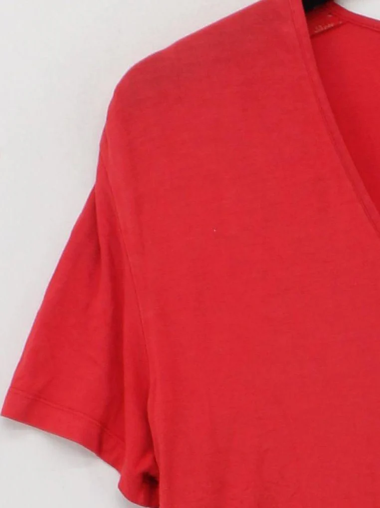 Paul Costelloe Women's T-Shirt M Red 100% Cotton Short Sleeve V-Neck Basic - Image 4