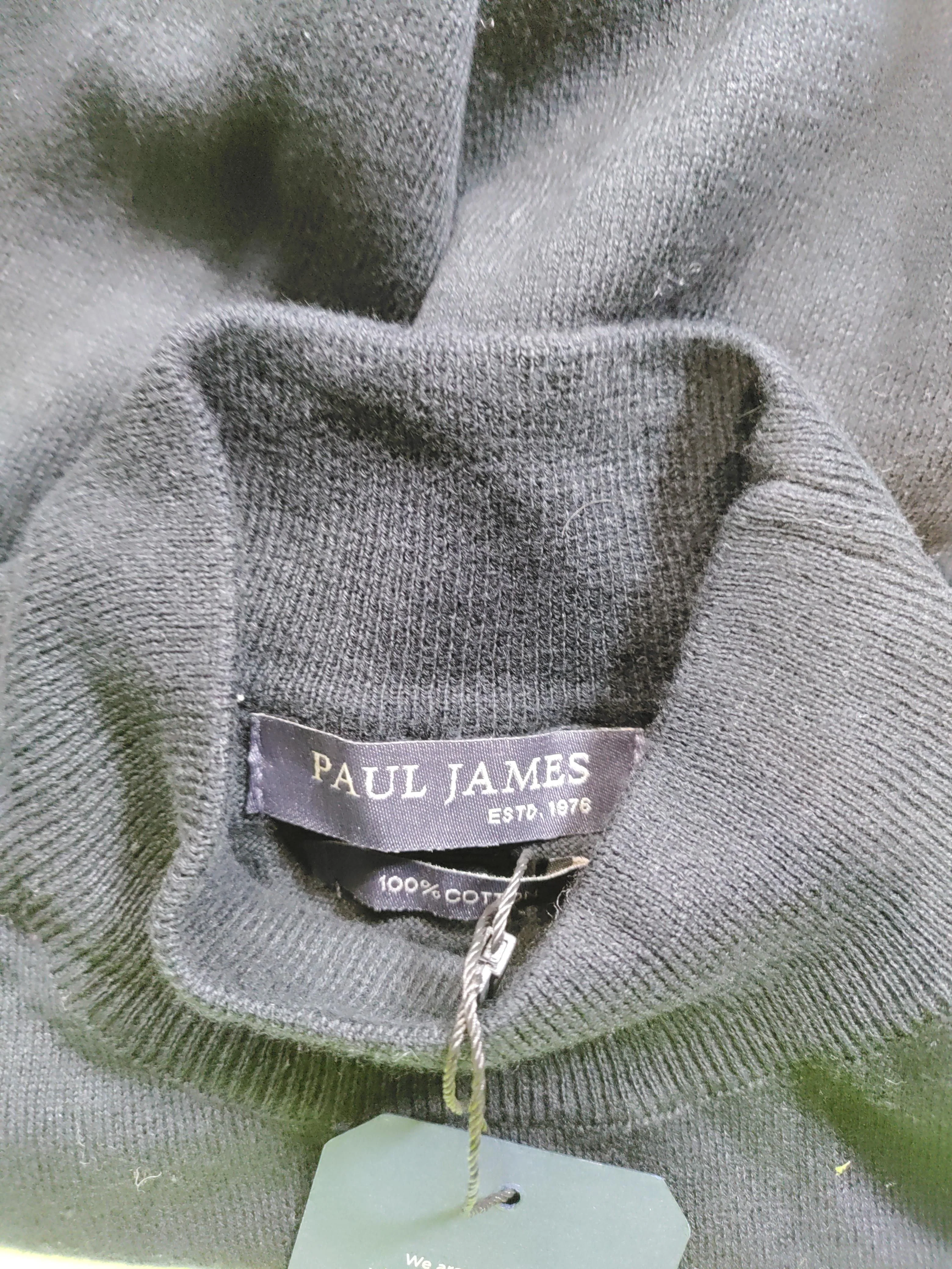 Paul James Men's Jumper S Black 100% Cotton Mock Neck Pullover - Image 5