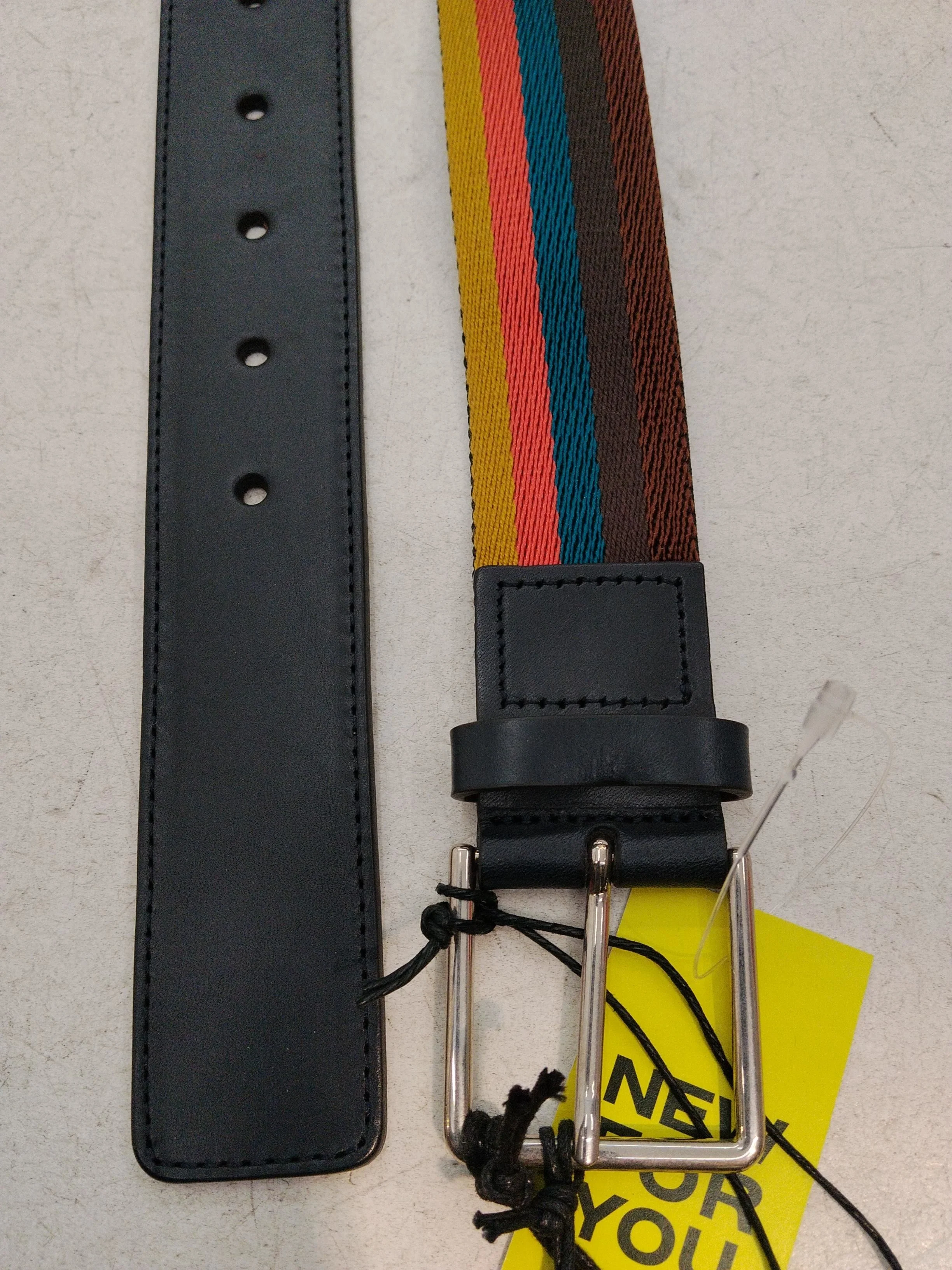 Paul Smith Men's Belt W 34 in Multi Striped Nylon with Leather Dress Belt - Image 3