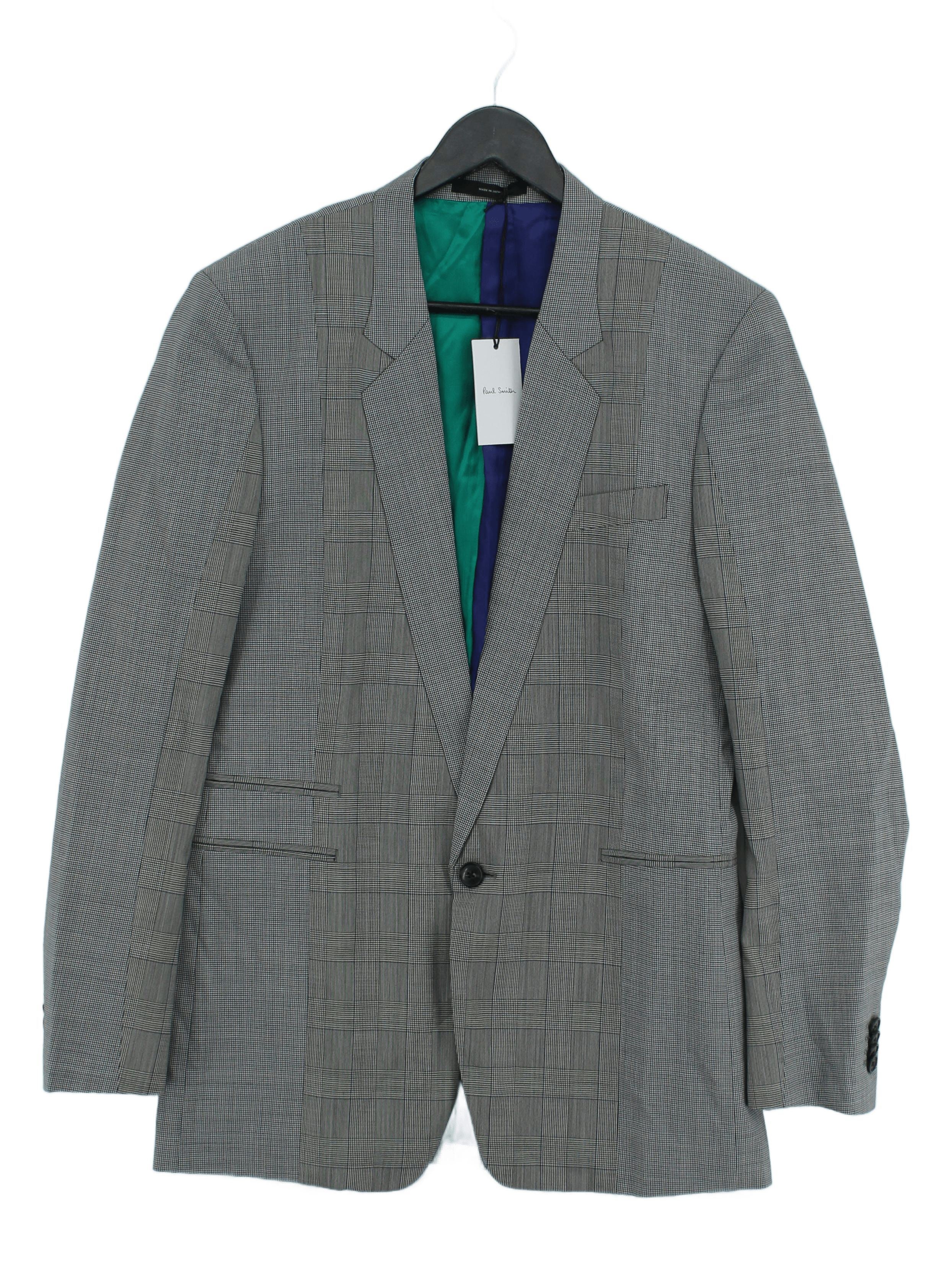 Paul Smith Men's Blazer Chest: 38 in Grey Checkered 100% Wool Overcoat