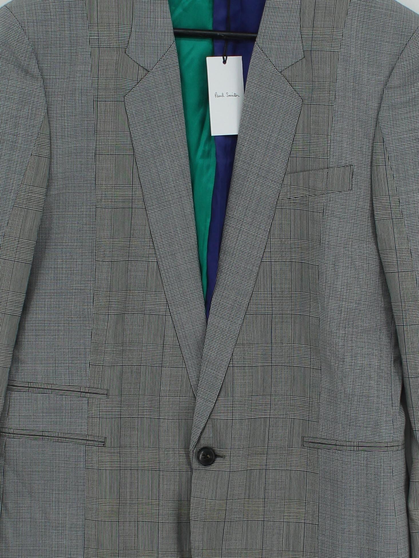 Paul Smith Men's Blazer Chest: 38 in Grey Checkered 100% Wool Overcoat - Image 3