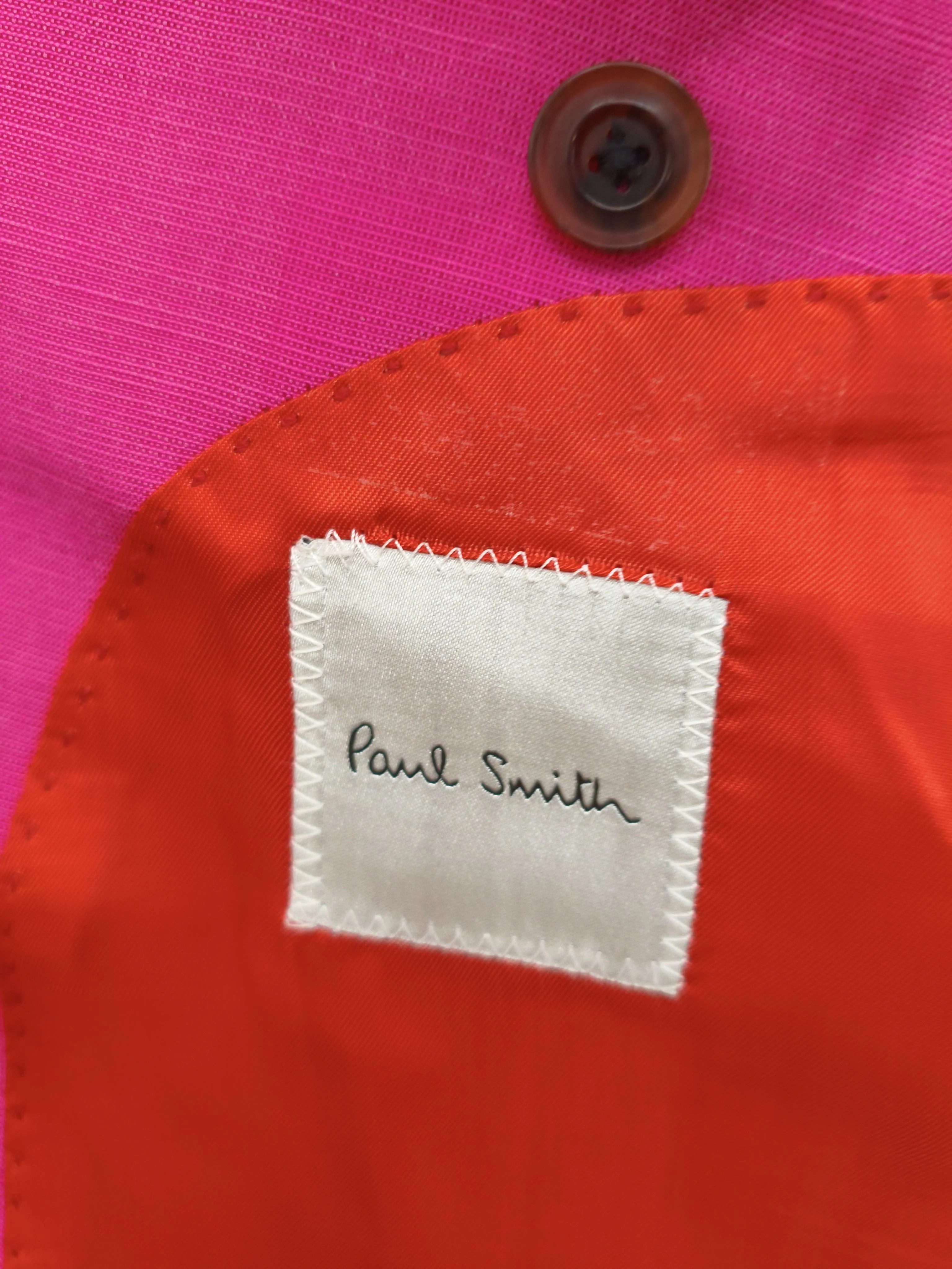 Paul Smith Men's Blazer Chest: 38 in Pink Silk with Wool, Linen Overcoat - Image 6