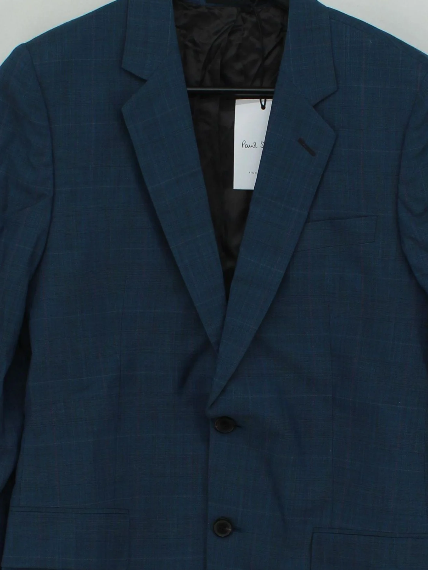 Paul Smith Men's Blazer M Blue Checkered Wool with Silk Overcoat New with tags - Image 3