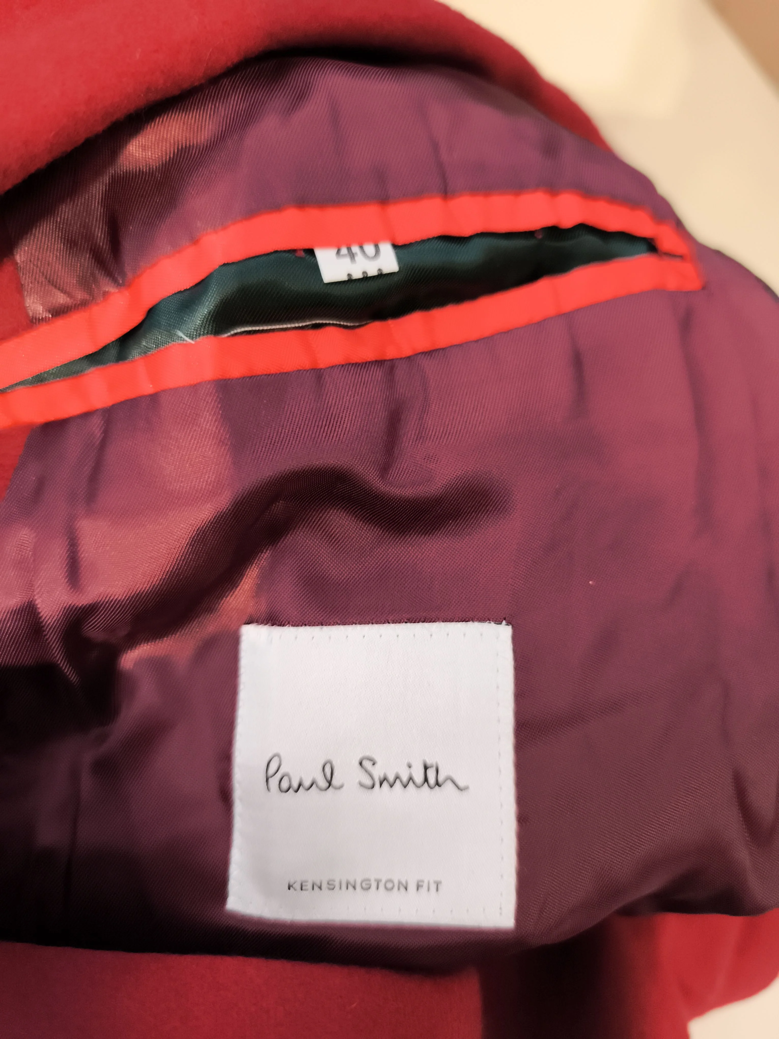 Paul Smith Men's Coat Chest: 40 in Red Wool with Cashmere Overcoat New with tags - Image 5