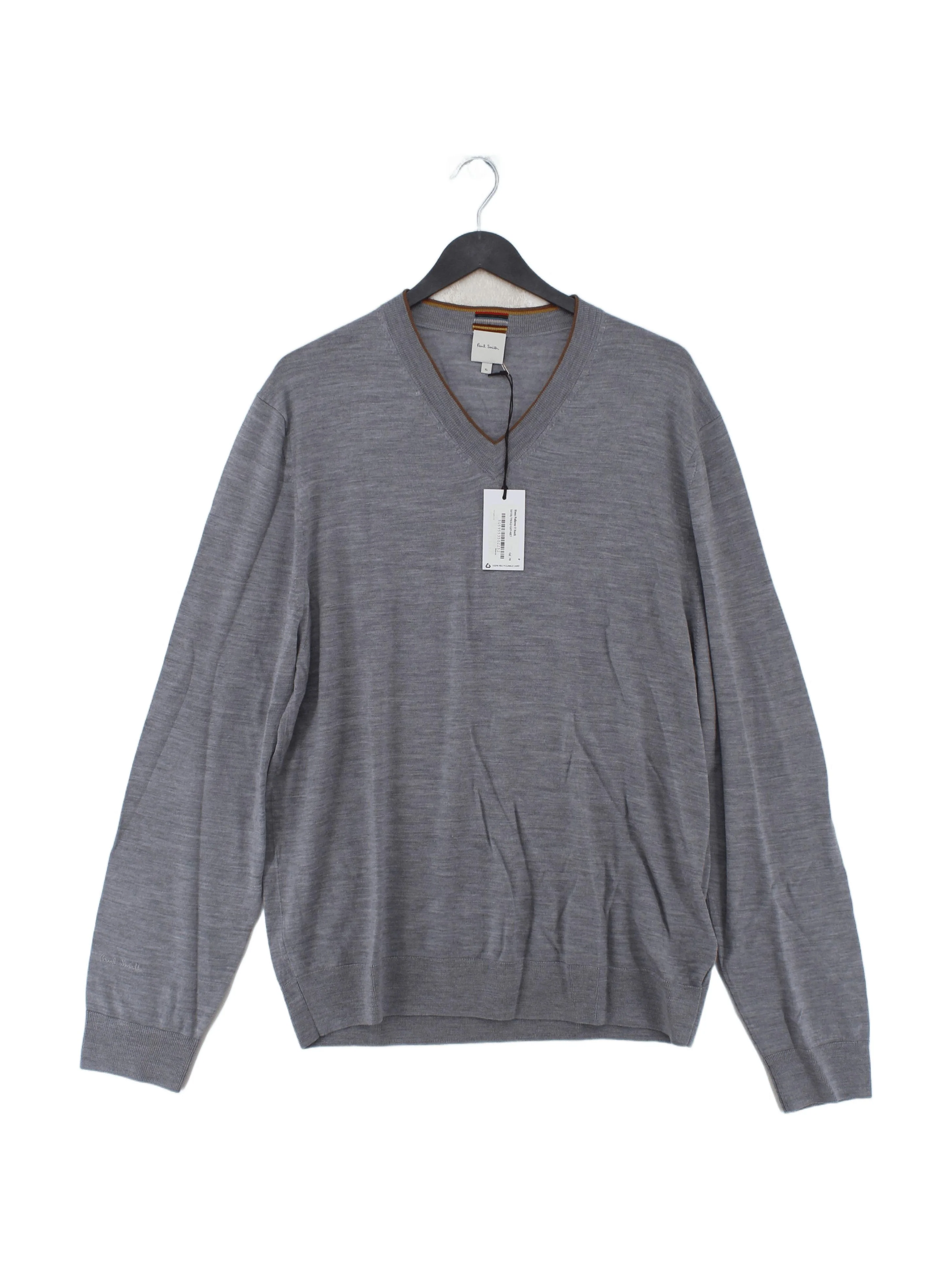 Paul Smith Men's Jumper XL Grey 100% Wool V-Neck Pullover New with tags