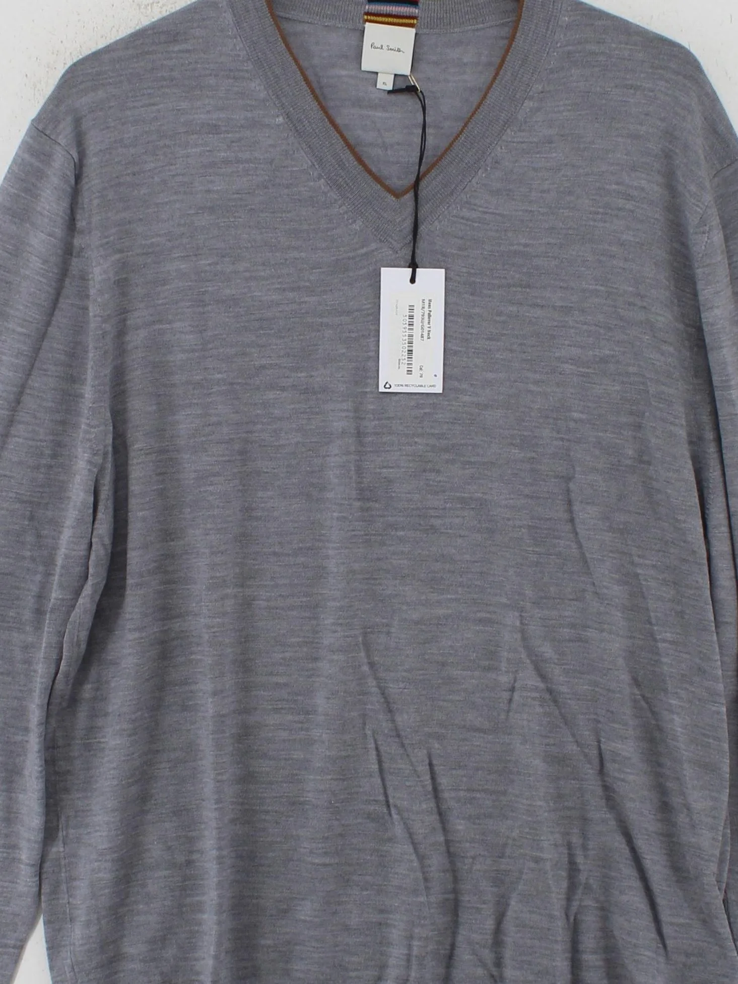 Paul Smith Men's Jumper XL Grey 100% Wool V-Neck Pullover New with tags - Image 3