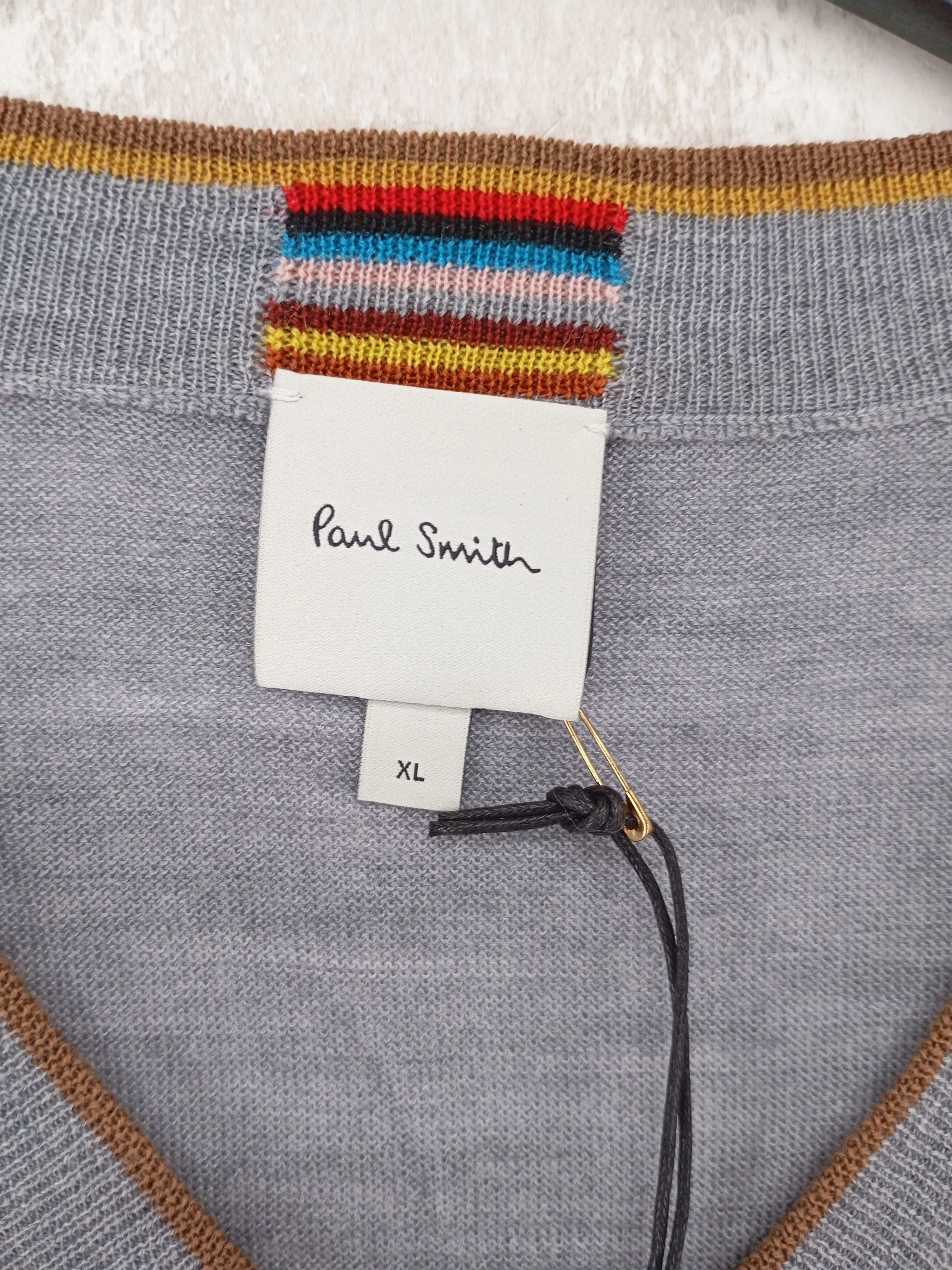 Paul Smith Men's Jumper XL Grey 100% Wool V-Neck Pullover New with tags - Image 5