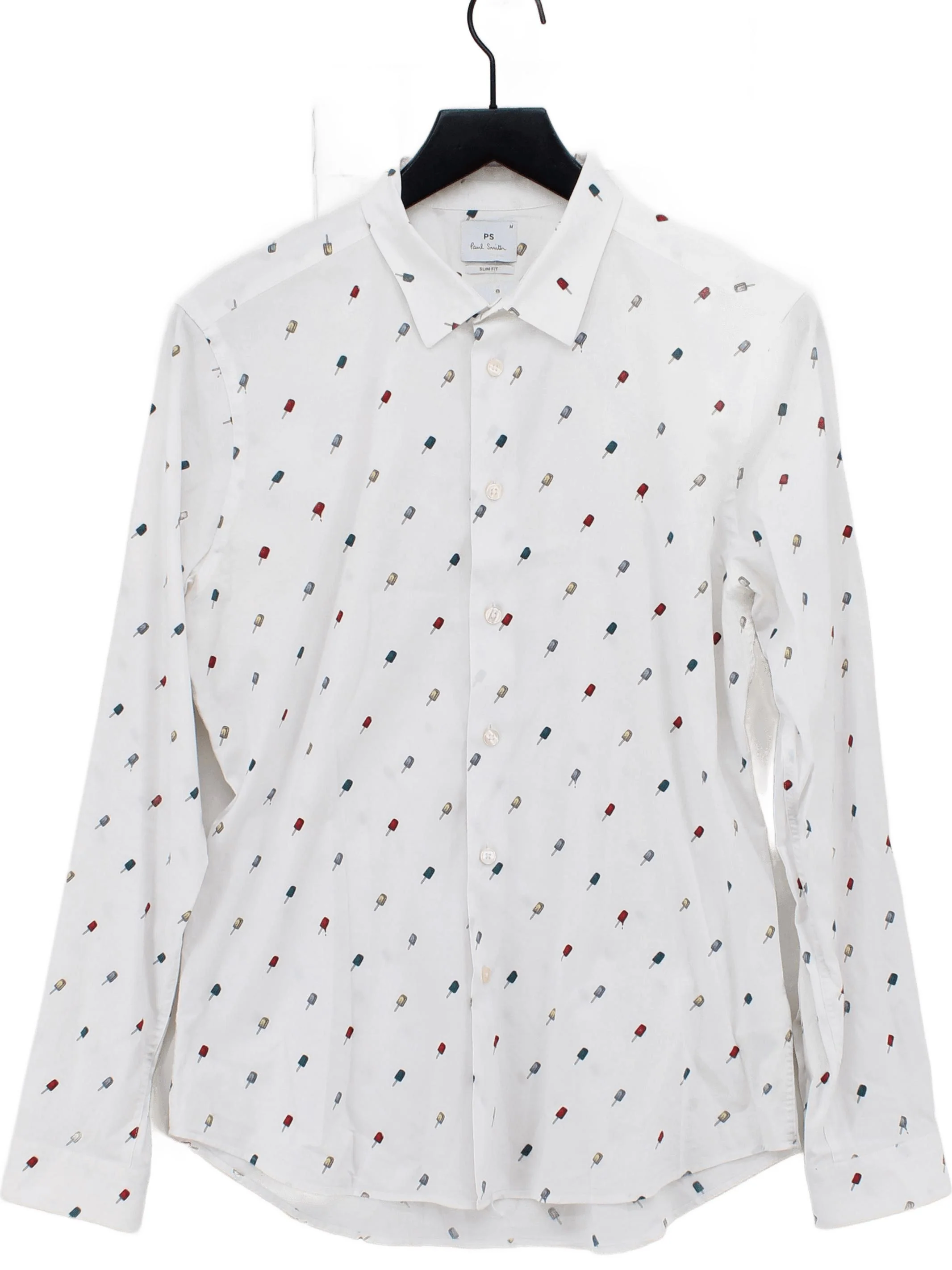 Paul Smith Men's Shirt M White Graphic Cotton with Elastane Basic