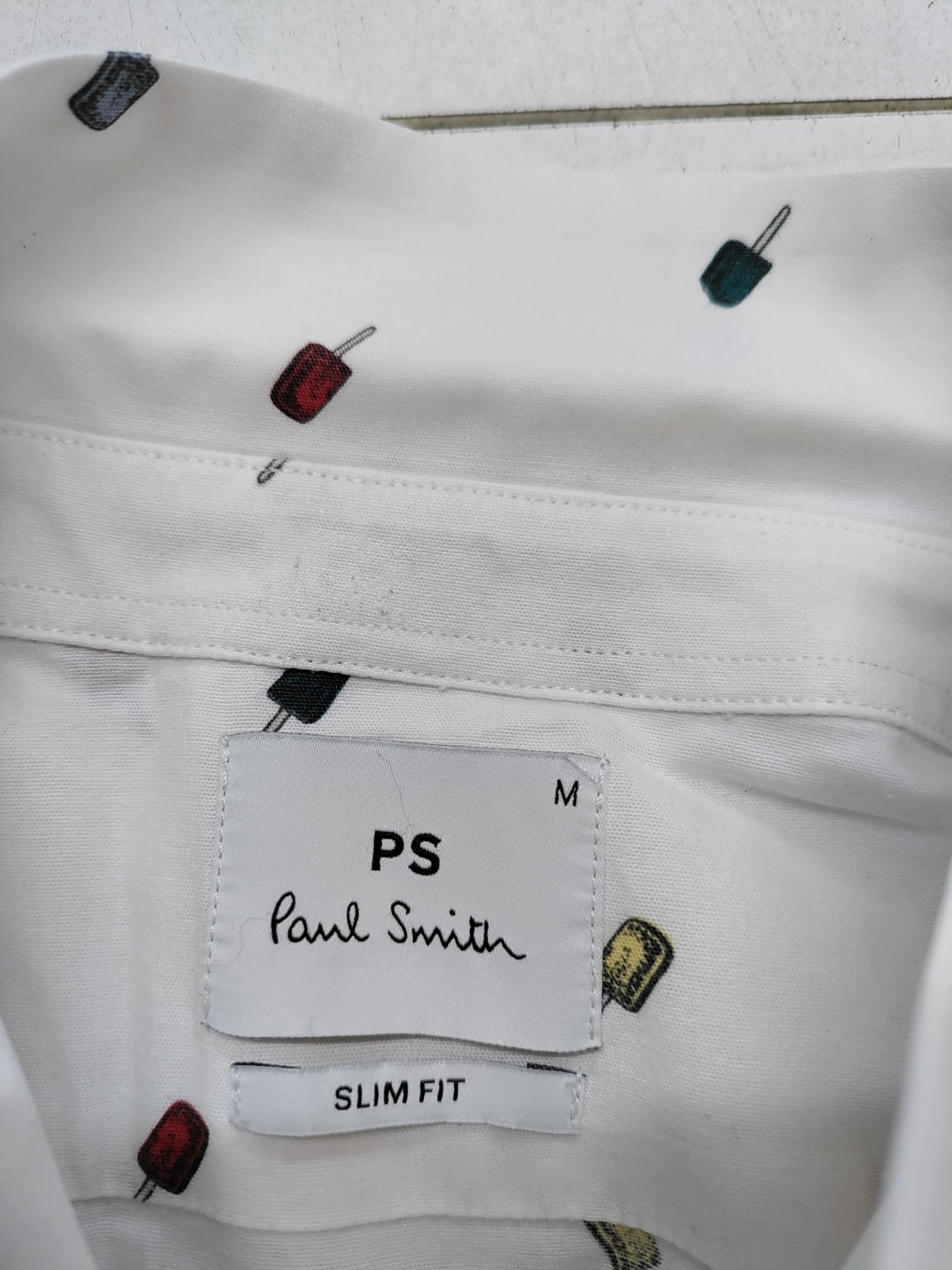 Paul Smith Men's Shirt M White Graphic Cotton with Elastane Basic - Image 5