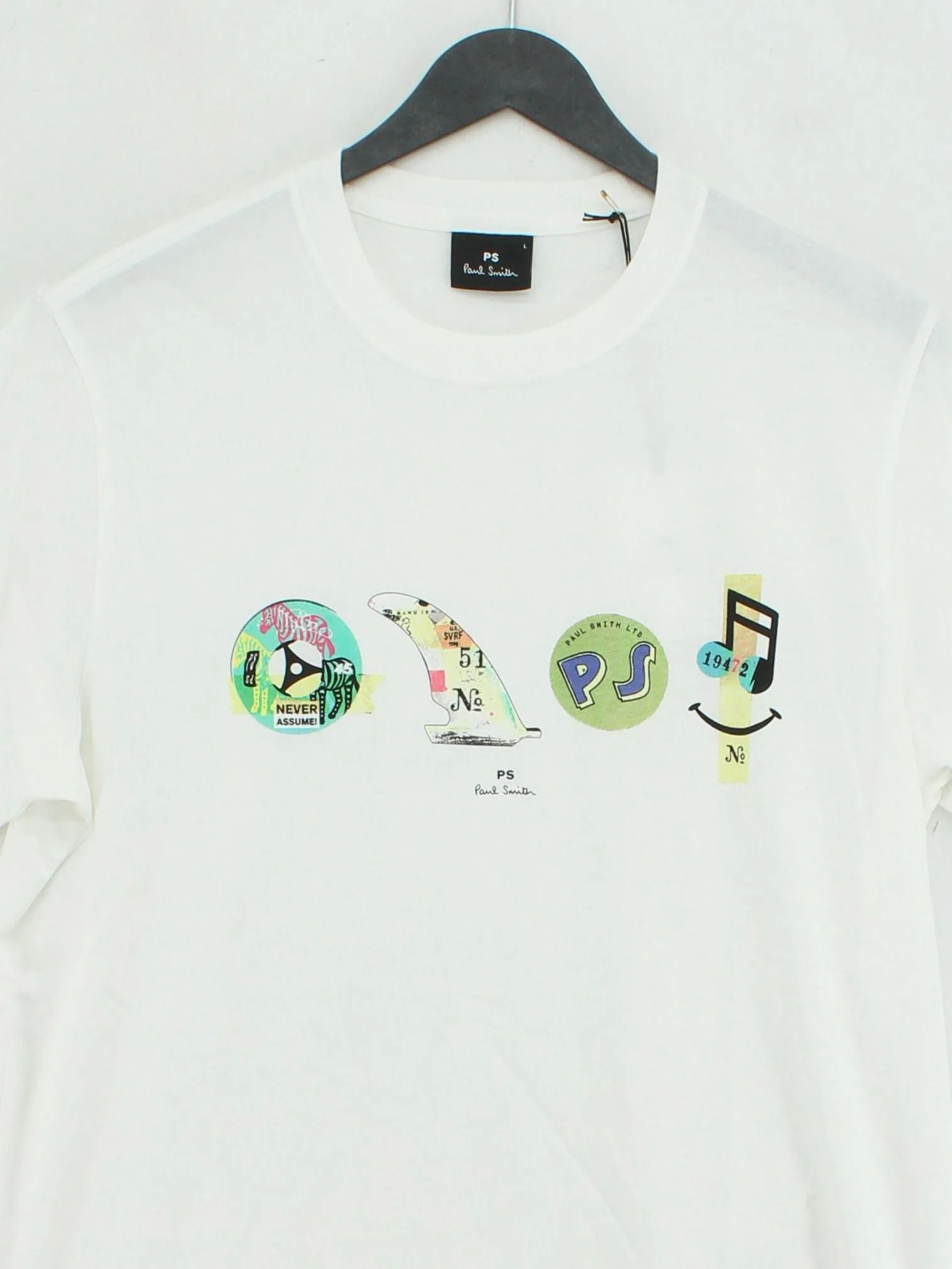 Paul Smith Men's T-Shirt L White Graphic 100% Cotton Basic New with tags - Image 3