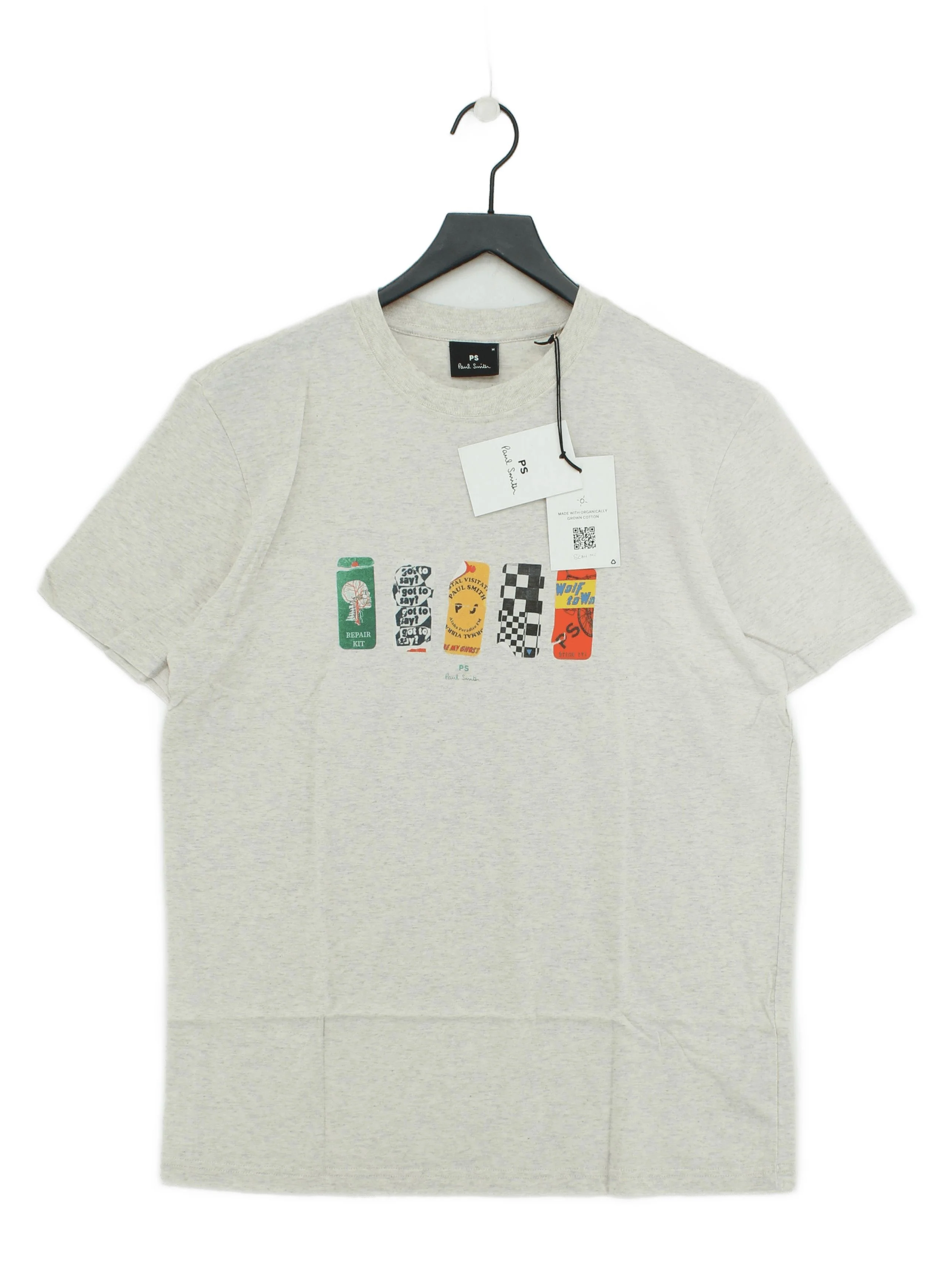Paul Smith Men's T-Shirt M Cream Graphic 100% Cotton Basic New with tags
