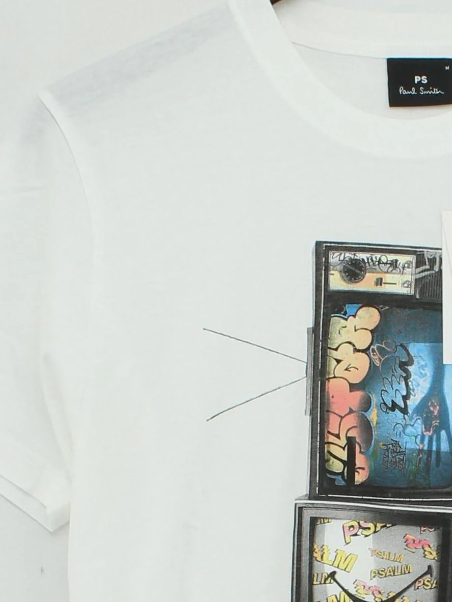 Paul Smith Men's T-Shirt M White Graphic 100% Cotton Basic - Image 3