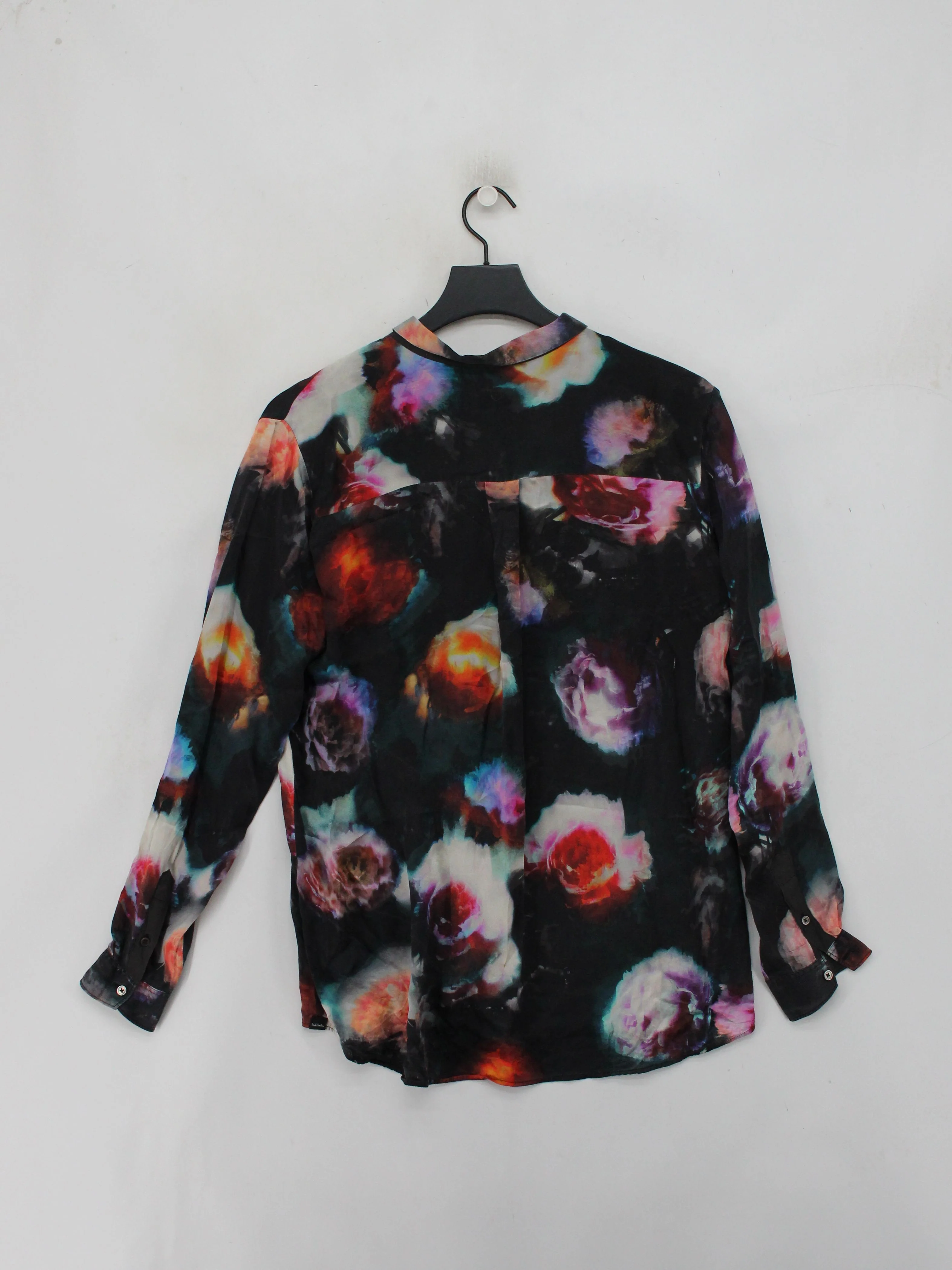 Paul Smith Women's Shirt L Black Floral 100% Silk Long Sleeve Round Neck Basic - Image 2
