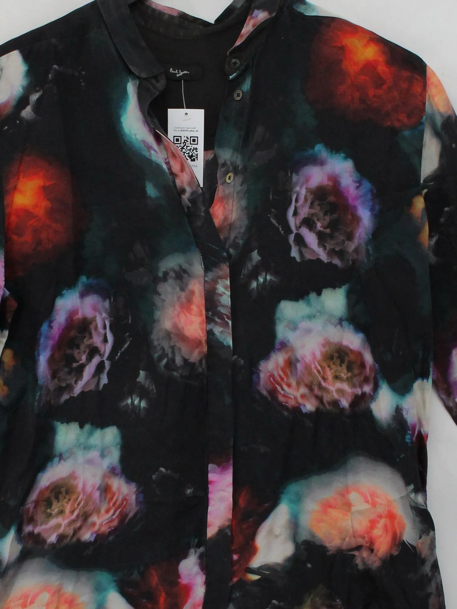Paul Smith Women's Shirt L Black Floral 100% Silk Long Sleeve Round Neck Basic - Image 3