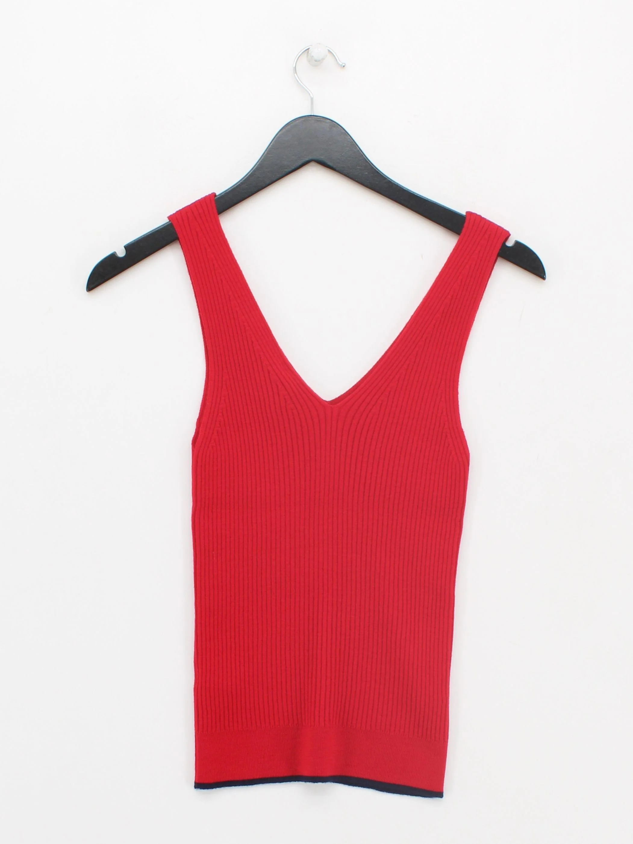 Paul Smith Women's T-Shirt S Red 100% Wool Sleeveless V-Neck Basic New with tags - Image 2